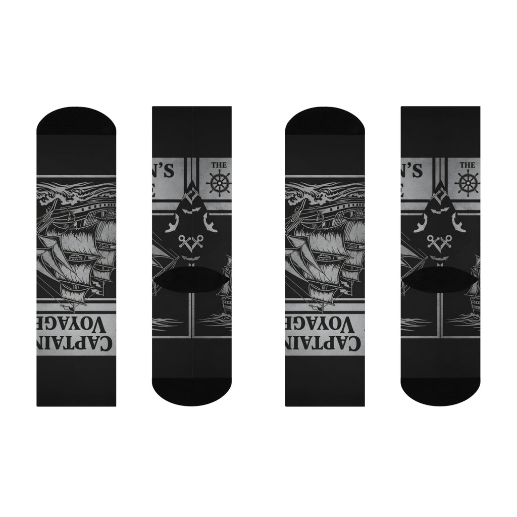 Captain's Voyage Cushioned Crew Socks — Nautical Ship Graphic Crew Socks