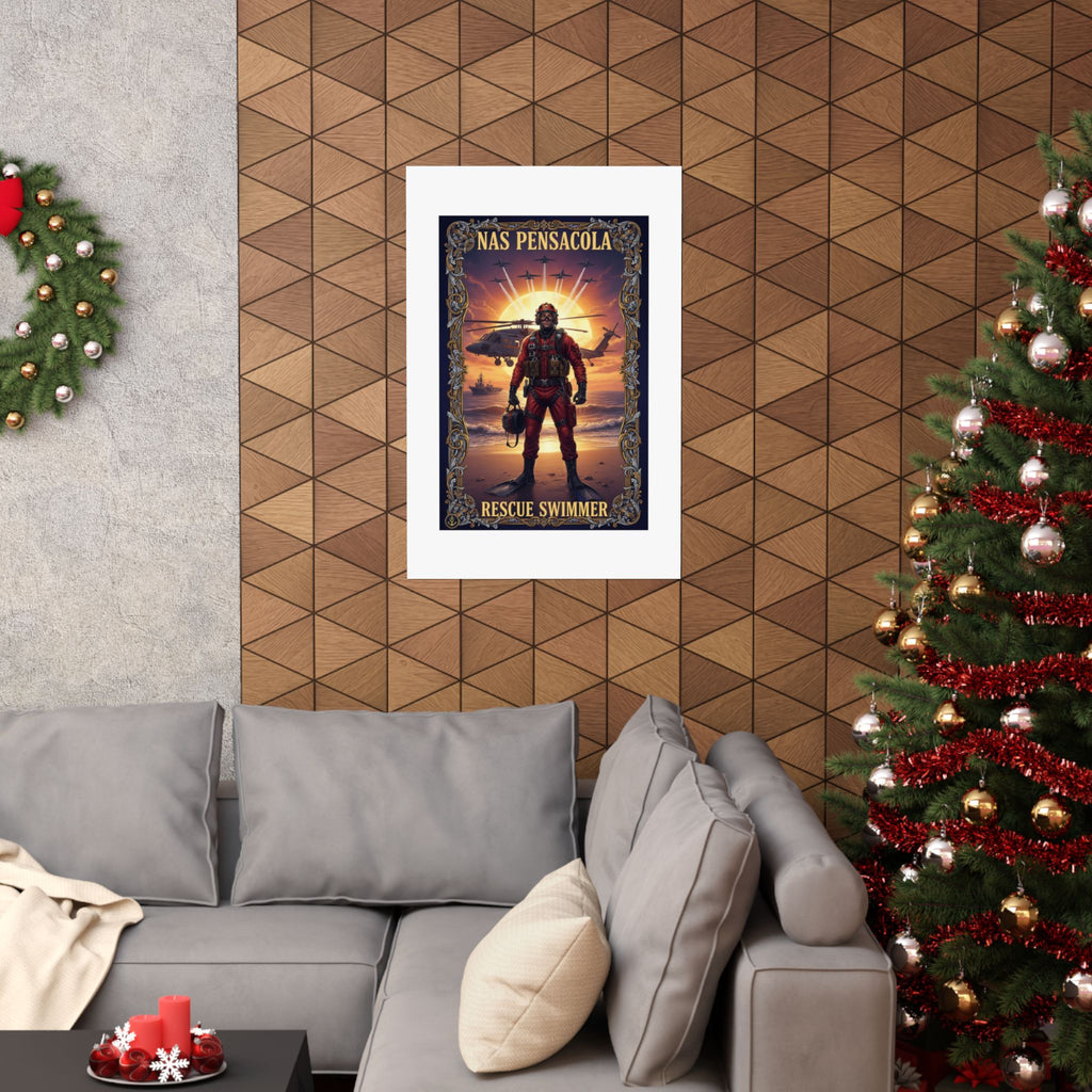 NAS Pensacola Rescue Swimmer Matte Poster — Military Search & Rescue Wall Art