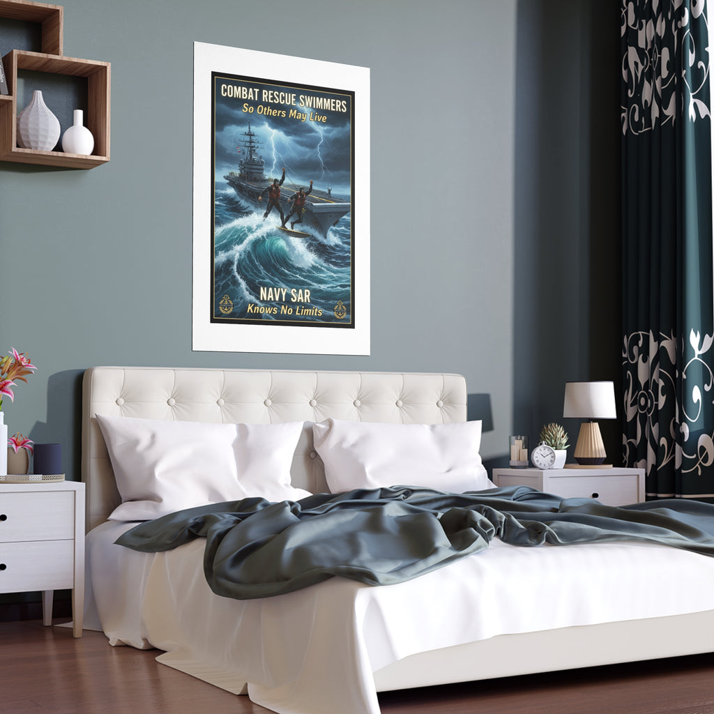 Navy Storm Surfing Silk Poster — Military Aircraft Carrier Art Print (Indoor/Outdoor)