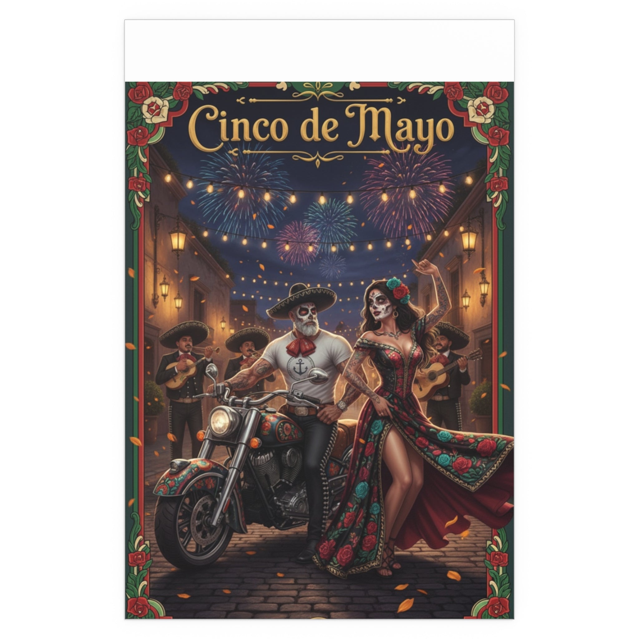 Day of the Dead Biker Silk Poster — Outdoor/Indoor Dia de los Muertos Wall Art