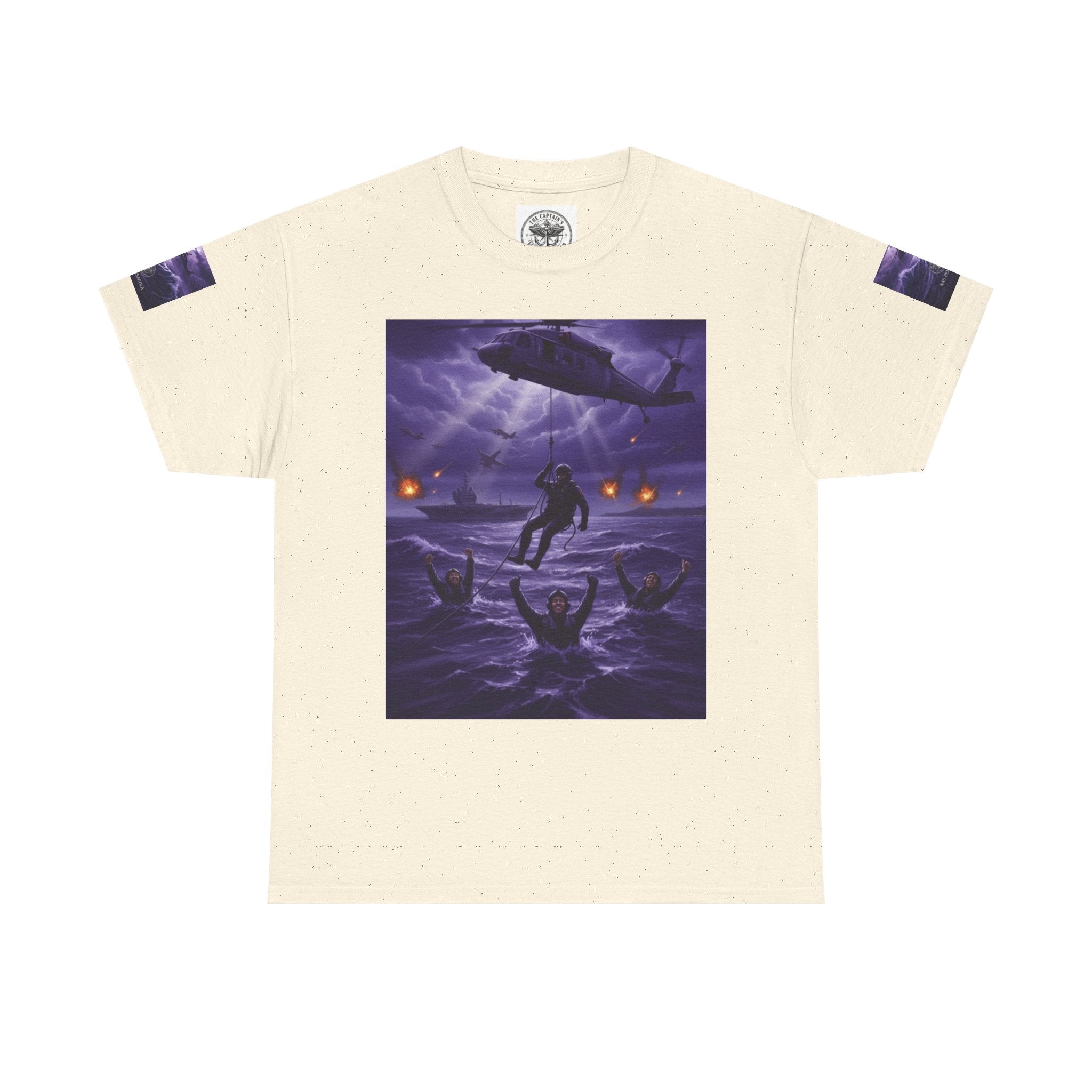 Rescue Night Tee — Purple Helicopter Sea Rescue Graphic T-Shirt