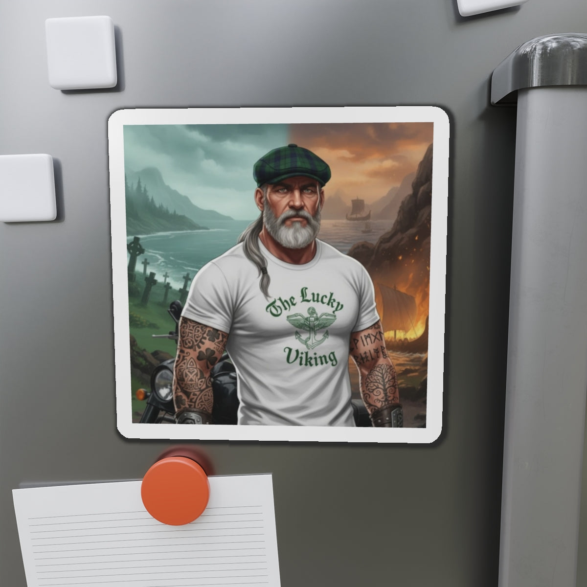 Die-Cut Magnet — "The Lucky Viking" Bearded Biker Design