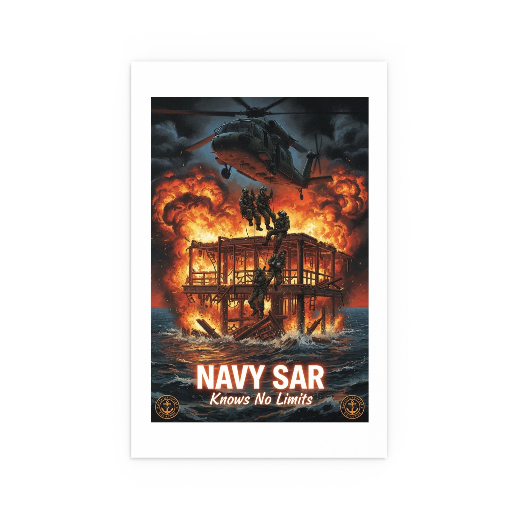 Navy SAR 'Knows No Limits' Rescue Poster - Indoor/Outdoor Silk Print