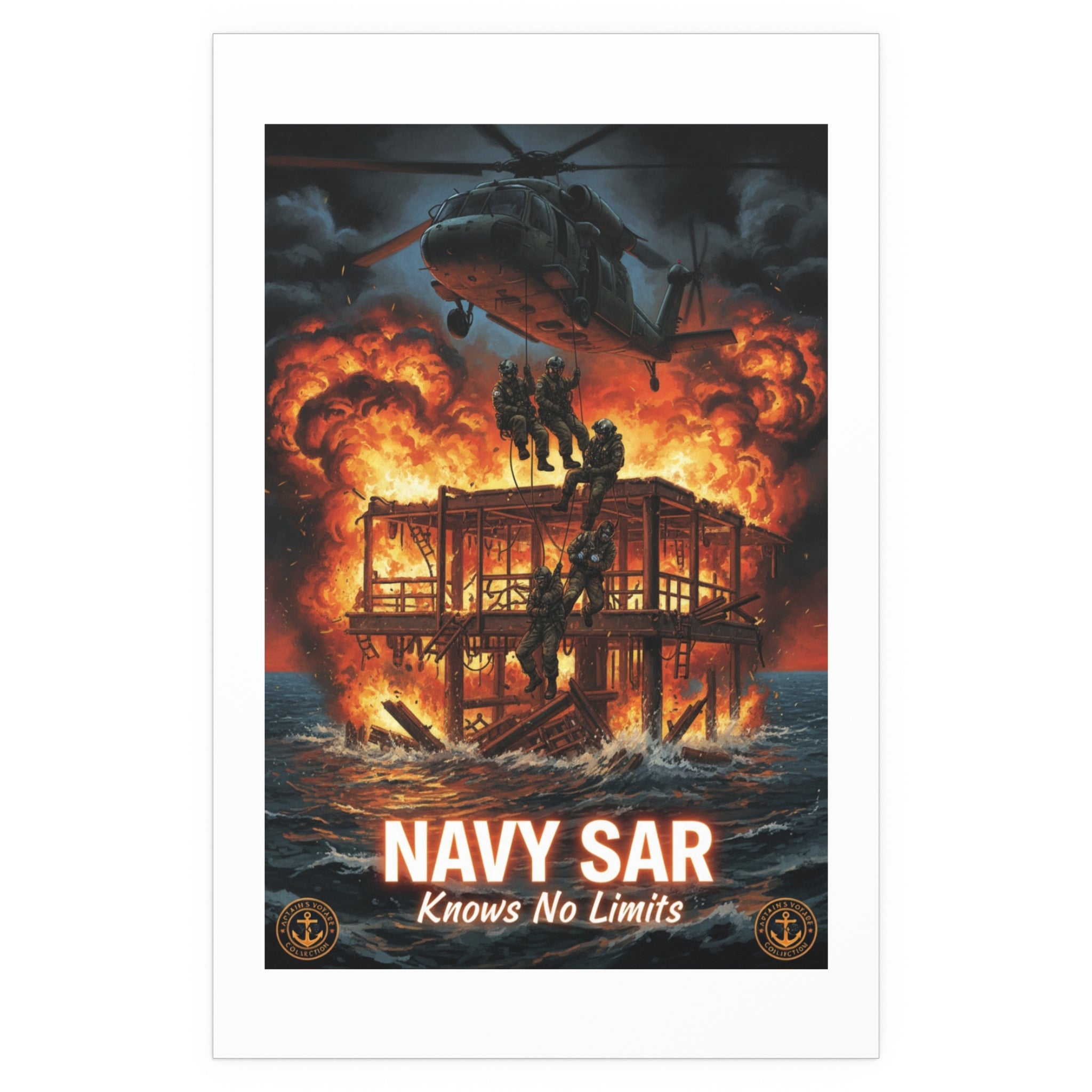 Navy SAR 'Knows No Limits' Rescue Poster - Indoor/Outdoor Silk Print