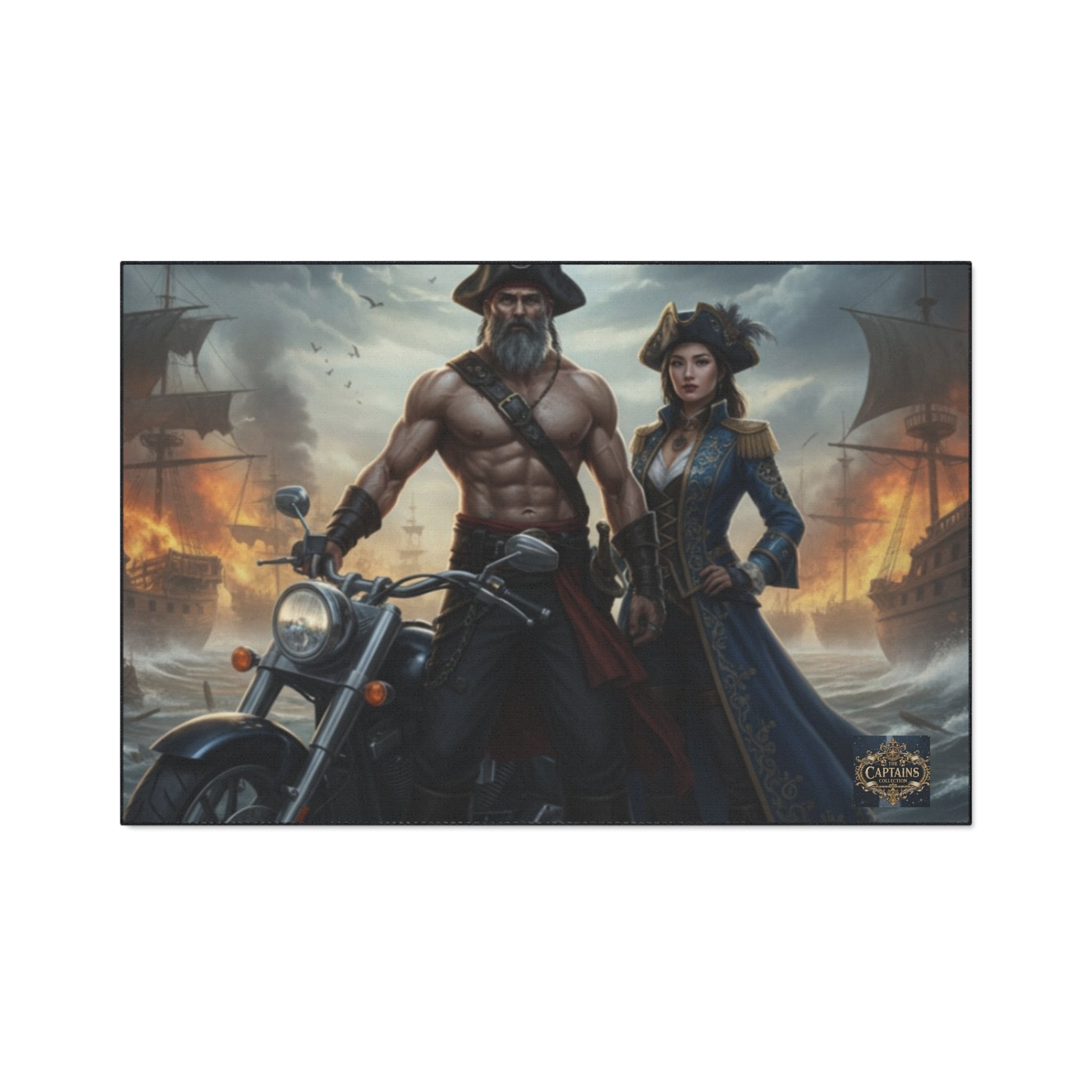 Pirate Captain & Corsair Heavy-Duty Floor Mat — Nautical Motorcycle Art Rug