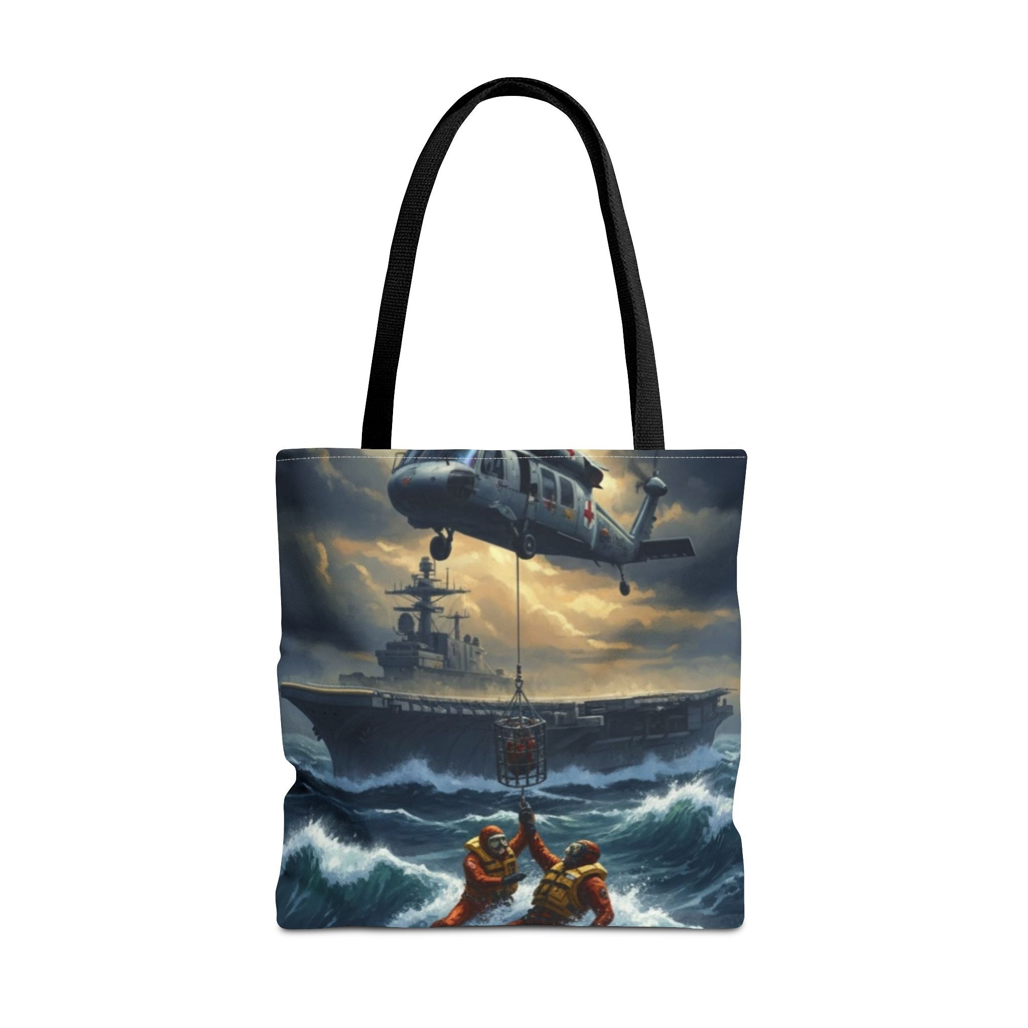 Rescue Squadron Tote Bag – Military Helicopter & Ship Search and Rescue Artwork
