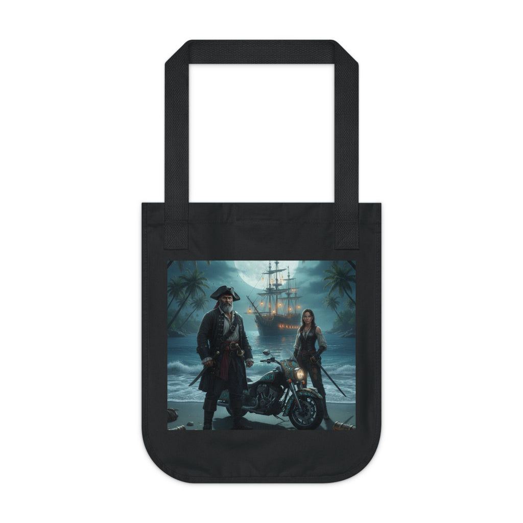 Pirate Night Motorcycle Tote — Moonlit Ship & Buccaneers Organic Canvas Bag