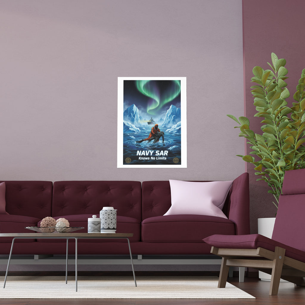 Silk Poster — 'Navy SAR Knows No Limits' Arctic Rescue Wall Art (Indoor/Outdoor)