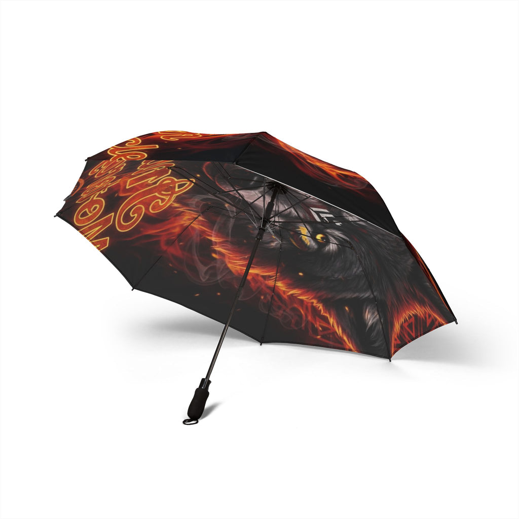 Foldable Umbrella — Fiery Demon Mask Design, Compact Semi-Automatic Rain Umbrella