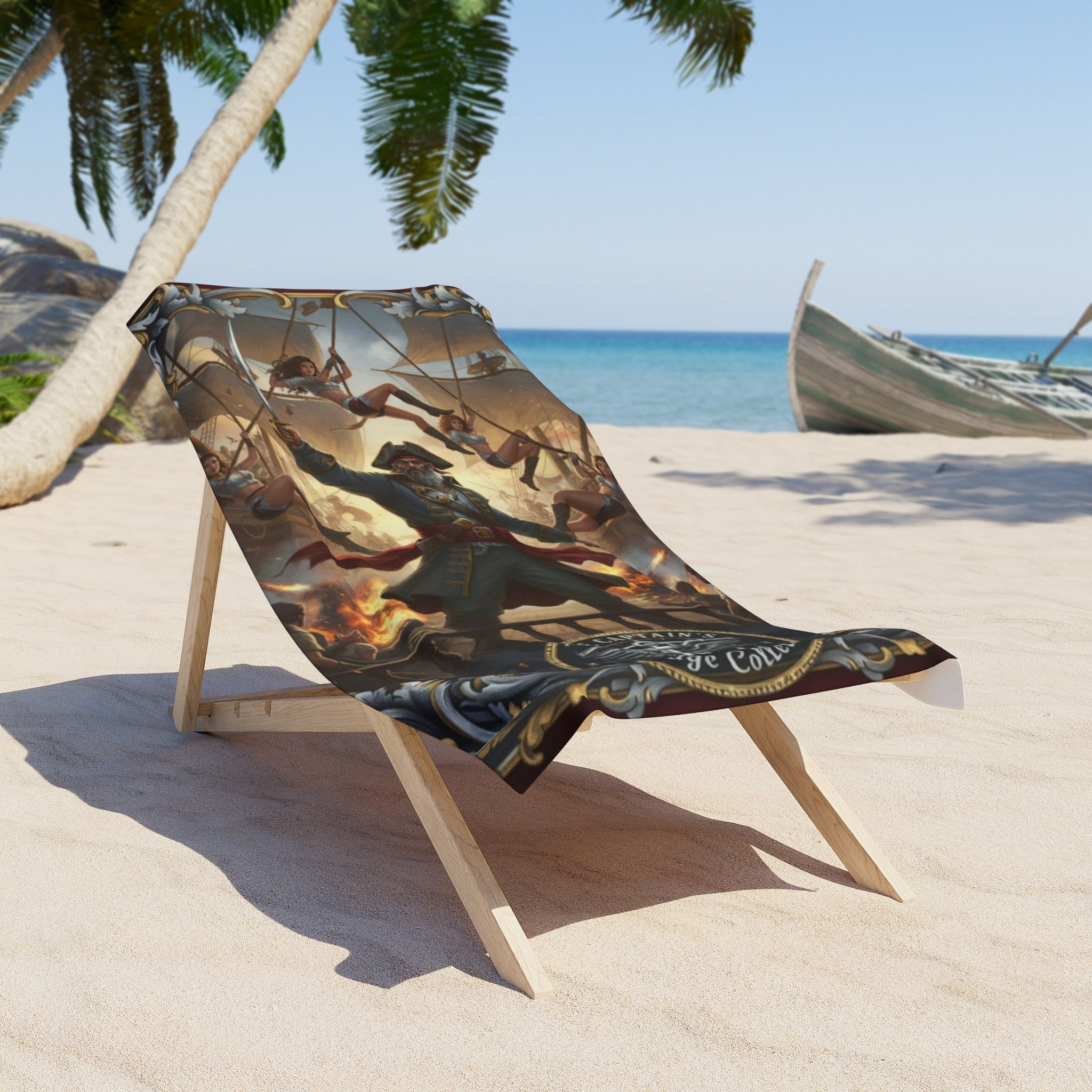 Pirate Captain Beach Towel — Vintage Nautical Ship Battle Design