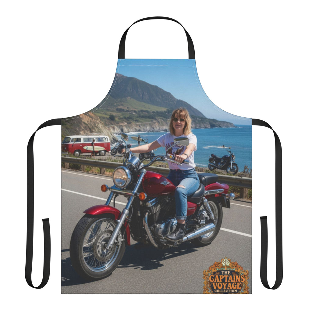 Custom Motorcycle Photo Apron — Personalized Biker Cook Apron with Scenic Ride Print