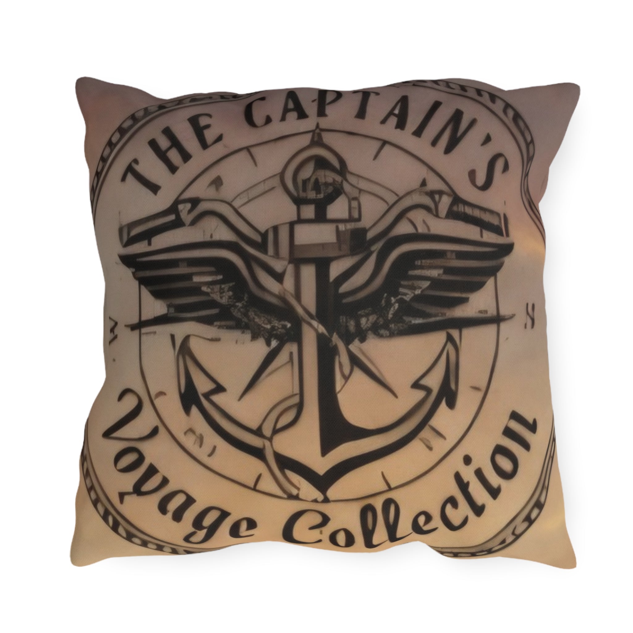 Nautical Pirate Captain Outdoor Pillow — Vintage Ship Anchor Voyage Accent Cushion