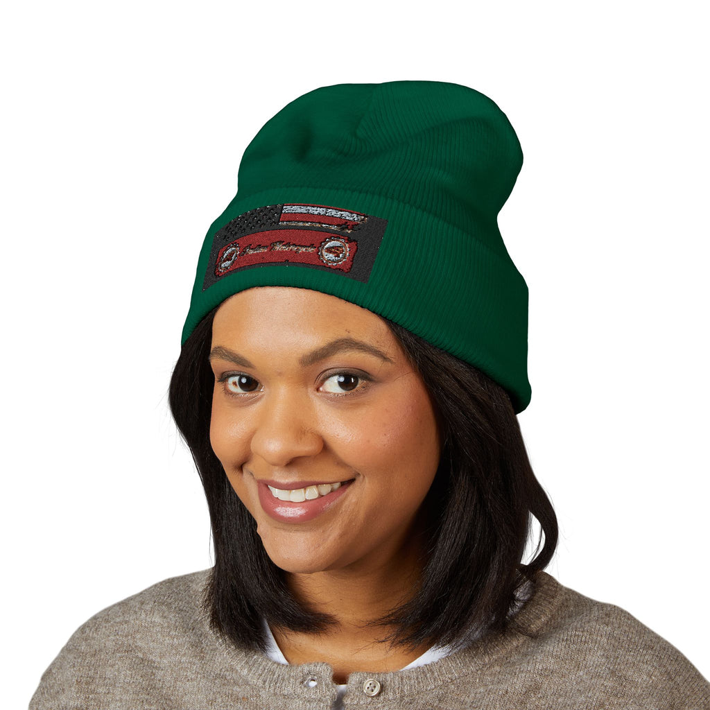 Retro Cassette Embroidered Beanie — Vintage Music Knit Hat