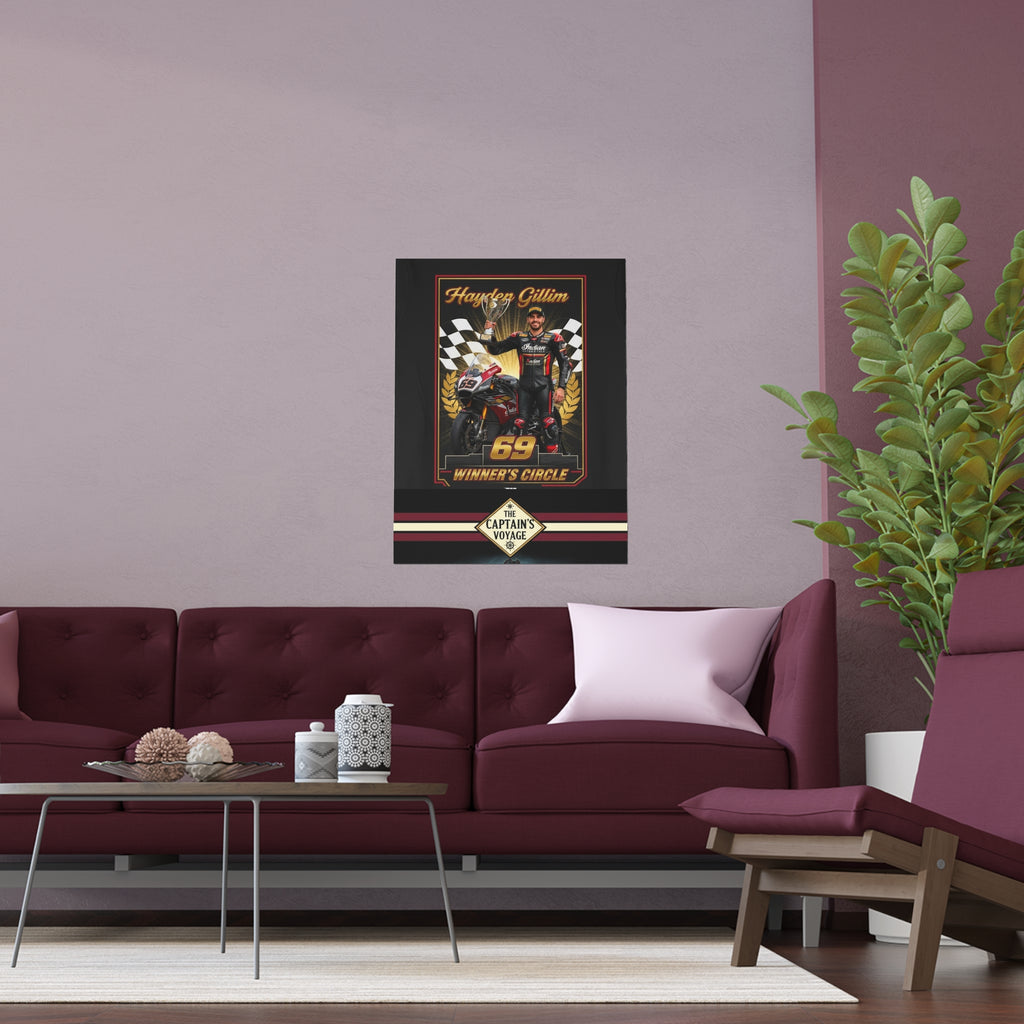 Racing Champion Silk Poster — “Winner’s Circle 69” Motorcycle Wall Art (Indoor/Outdoor)