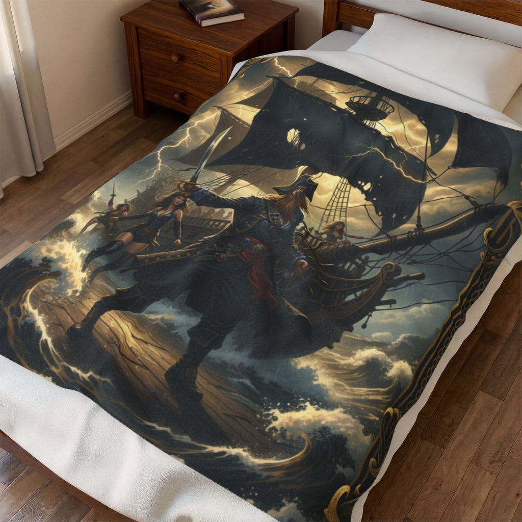 Pirate Captain Velveteen Plush Blanket – Nautical Adventure Throw for Seafaring Fans