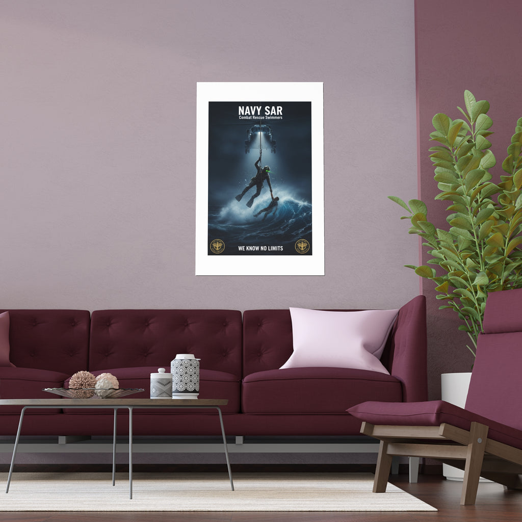 Navy SAR Combat Rescue Swimmers Silk Poster – “We Know No Limits” Indoor/Outdoor Print