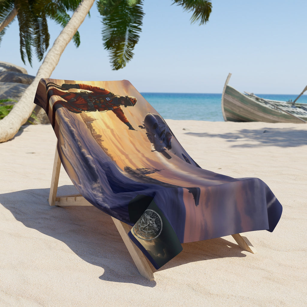 Beach Towel — Naval Aviator Sunset Rescue Design