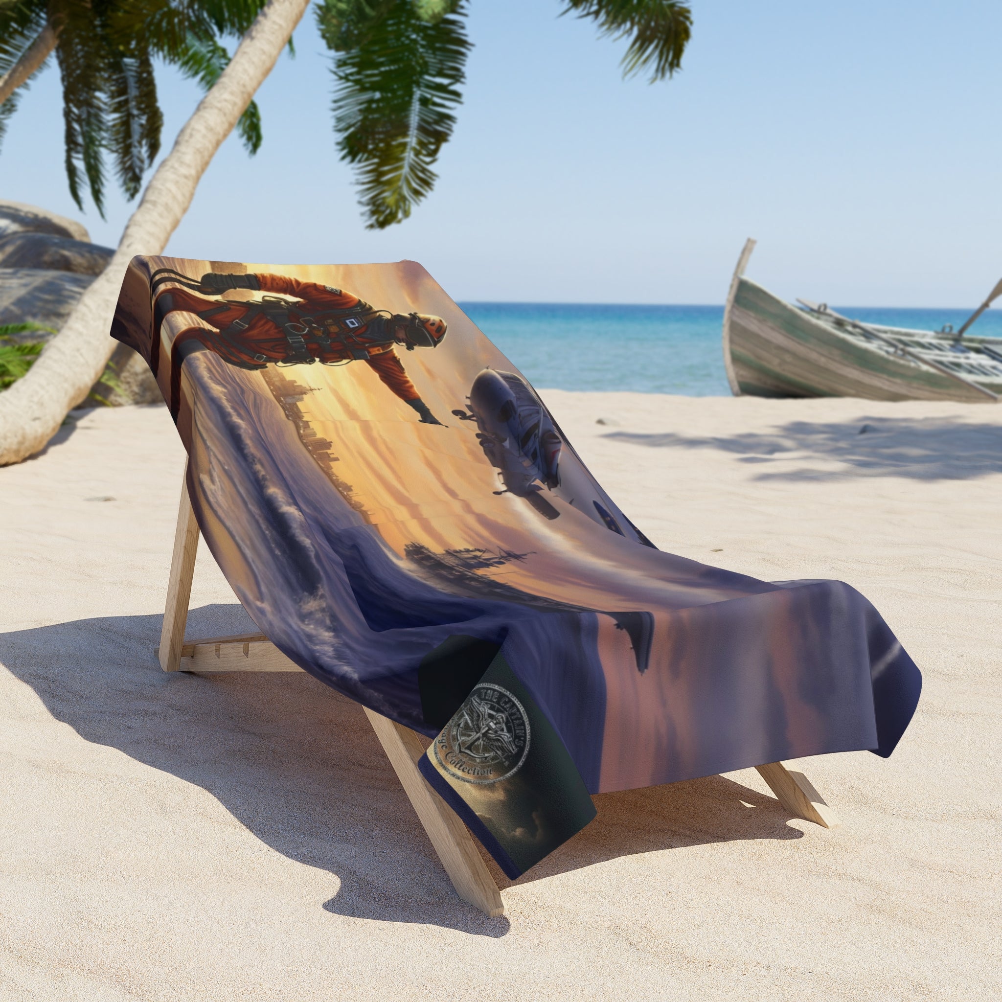 Beach Towel — Naval Aviator Sunset Rescue Design