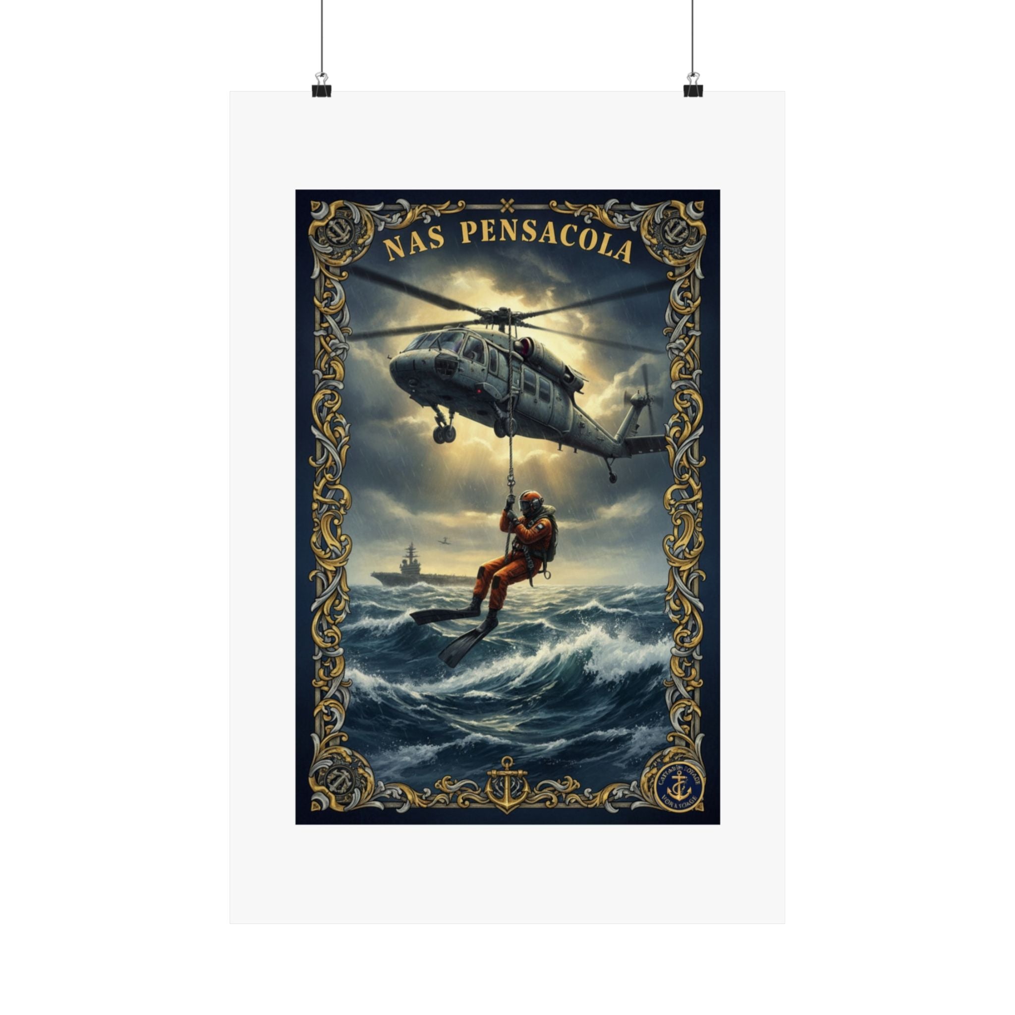 NAS Pensacola Rescue Helicopter Matte Poster — Search & Rescue Nautical Wall Art