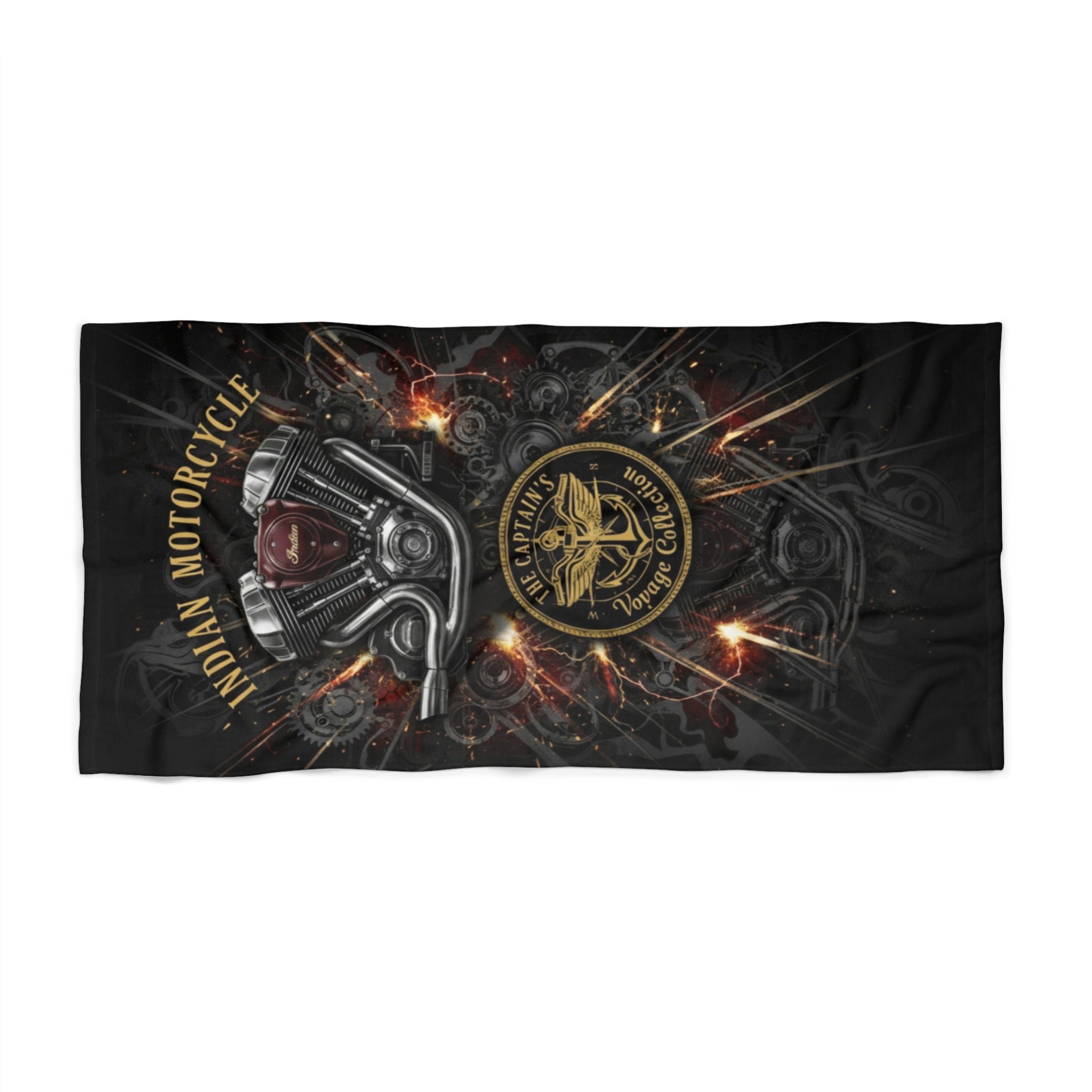 Motorcycle Emblem Beach Towel — Retro Indian Motorcycle Graphic