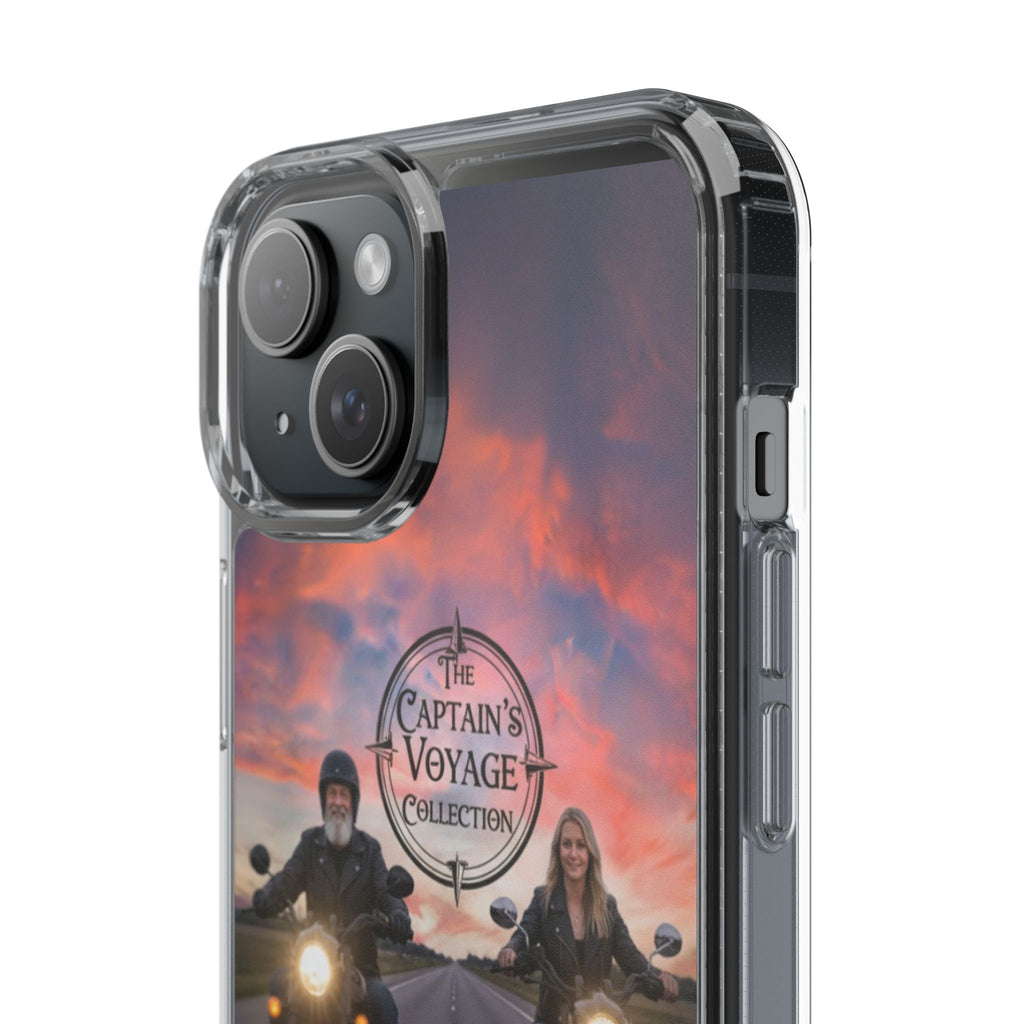 Clear Phone Case — 'The Captain's Voyage Collection' Motorcycle Sunset Design