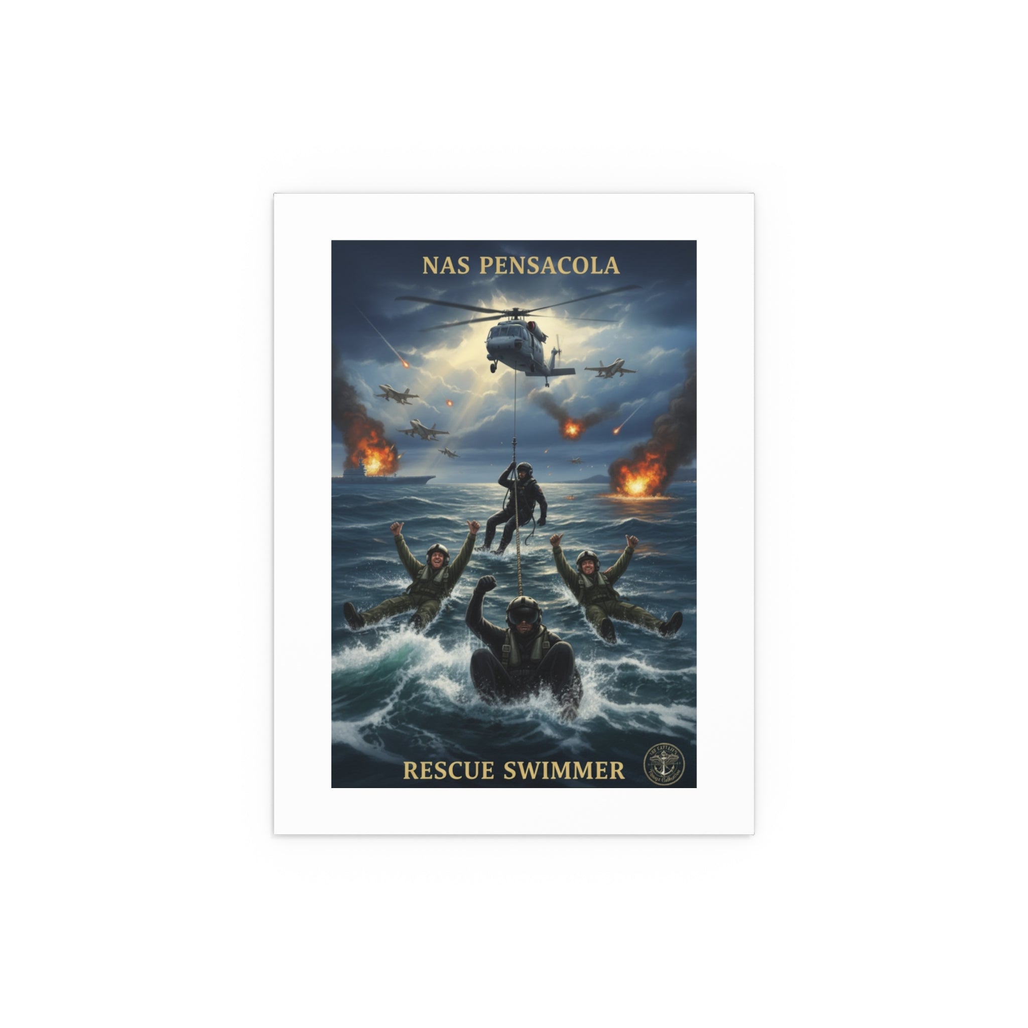 Rescue Swimmer Silk Poster — NAS Pensacola Military Aviation Art (Indoor/Outdoor)