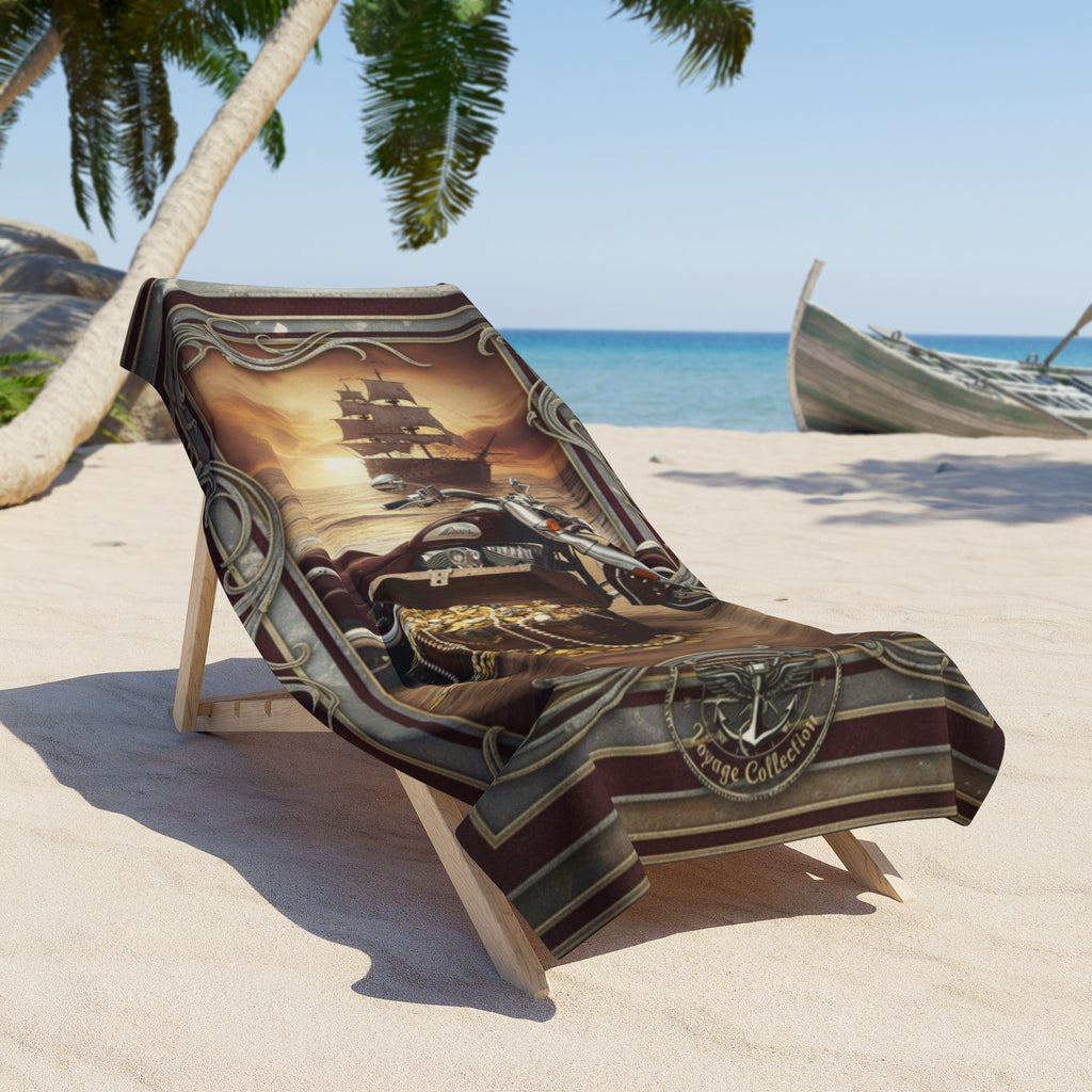 Pirate Treasure Beach Towel — Vintage Ship & Skull Design