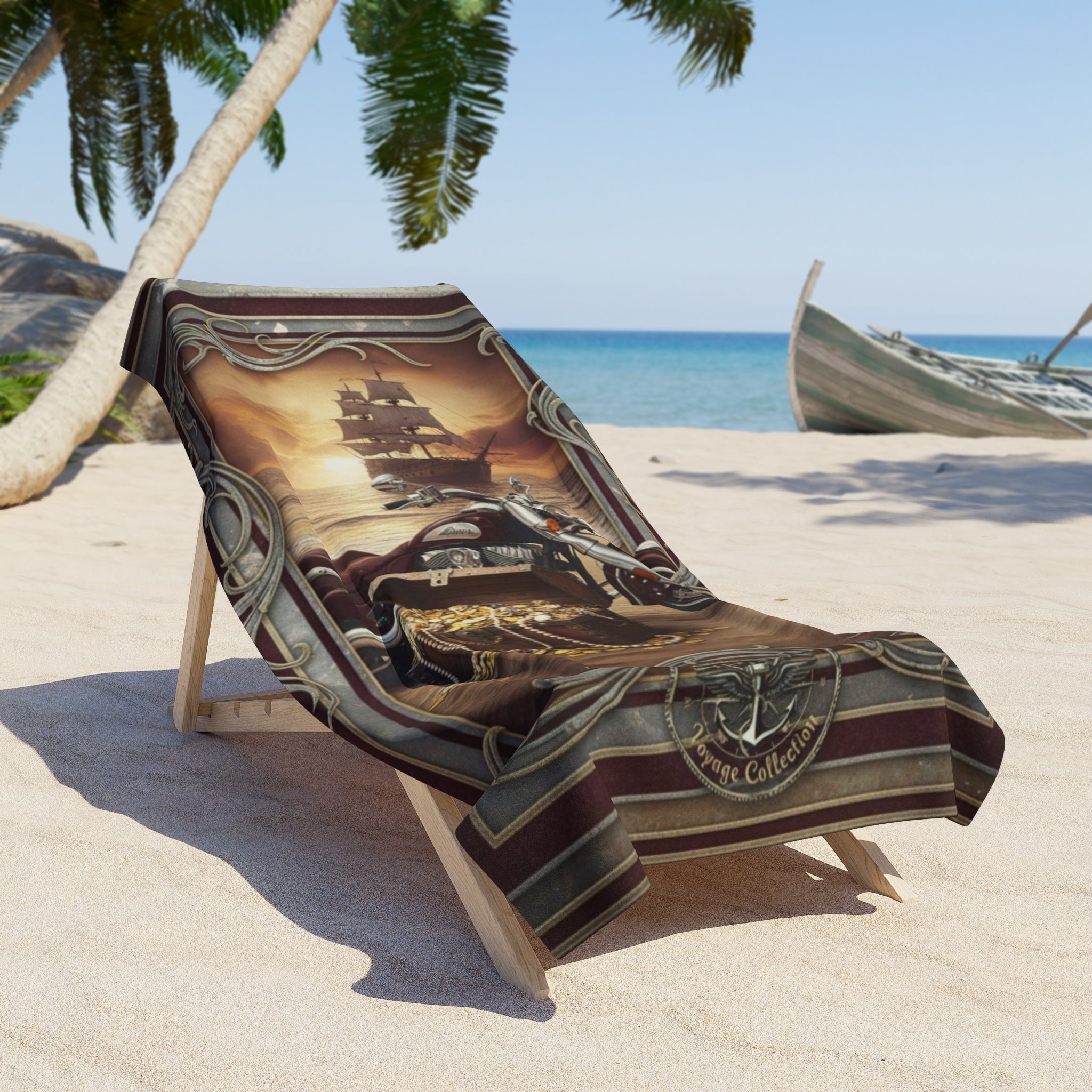 Pirate Treasure Beach Towel — Vintage Ship & Skull Design