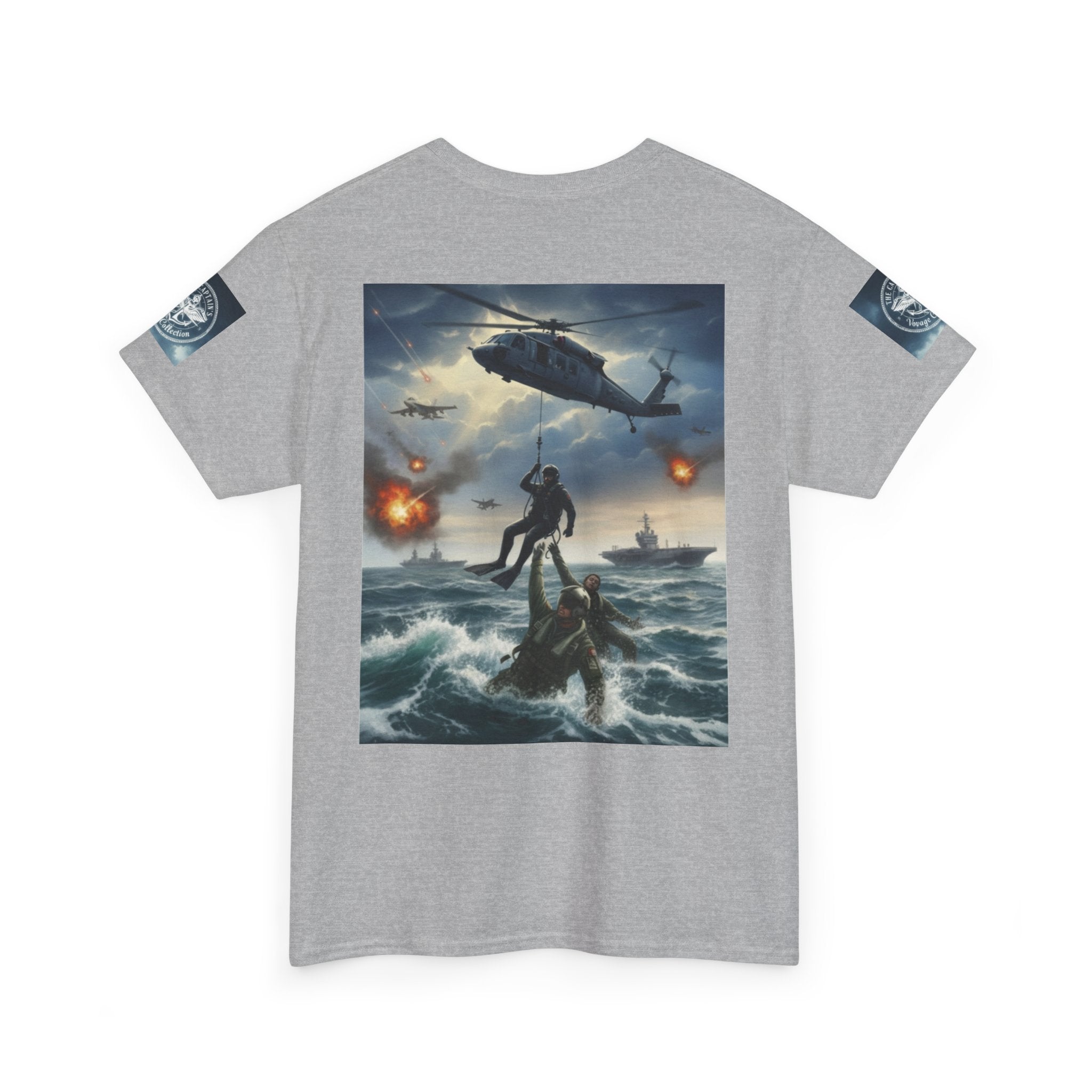Navy Search & Rescue Graphic Tee — SAR Helicopter Rescue Scene