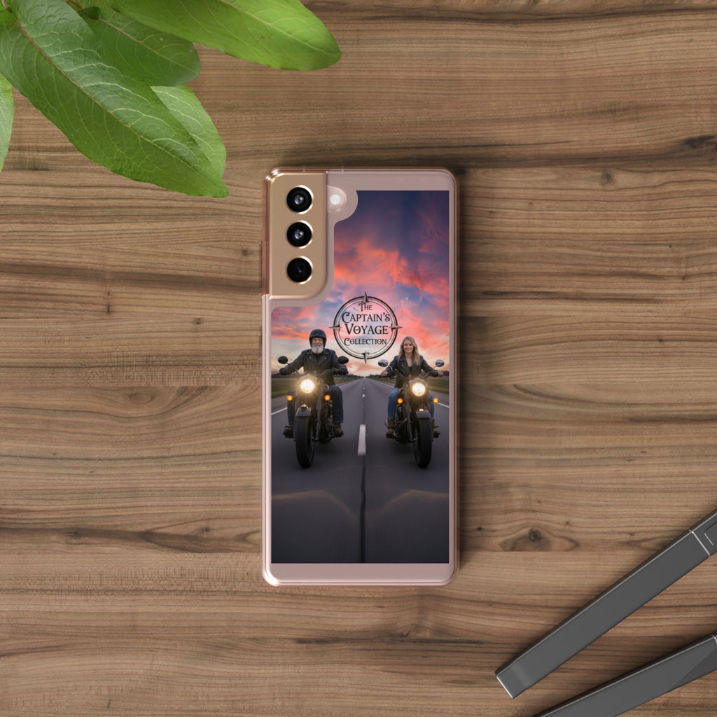 Clear Phone Case — 'The Captain's Voyage Collection' Motorcycle Sunset Design