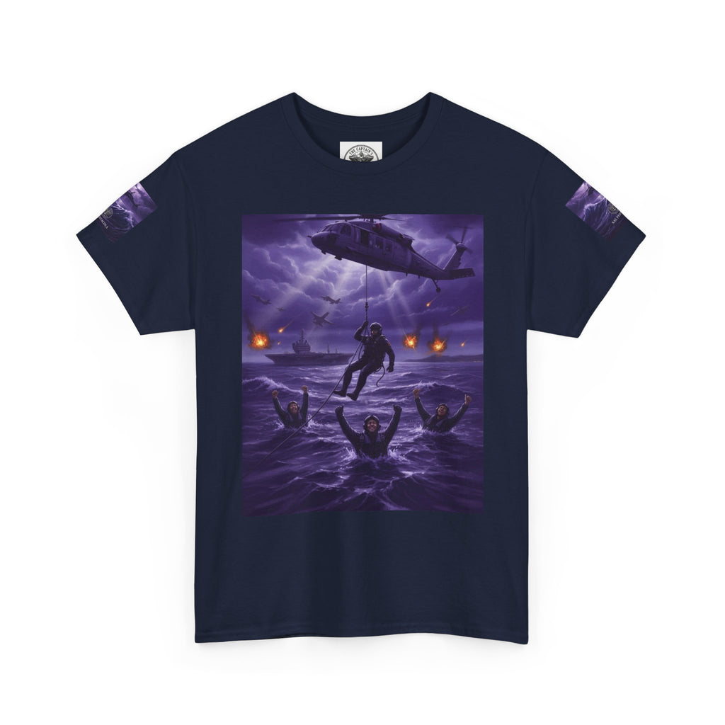 Rescue Night Tee — Purple Helicopter Sea Rescue Graphic T-Shirt