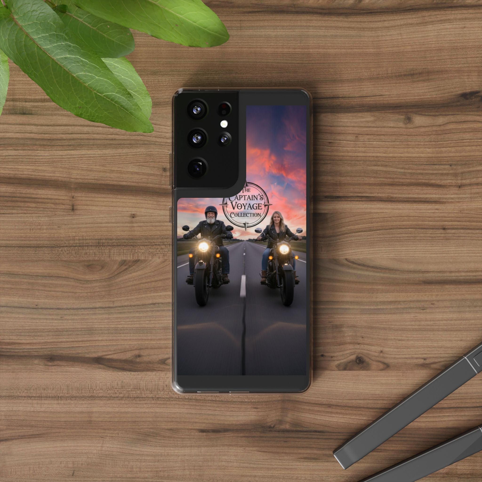 Clear Phone Case — 'The Captain's Voyage Collection' Motorcycle Sunset Design