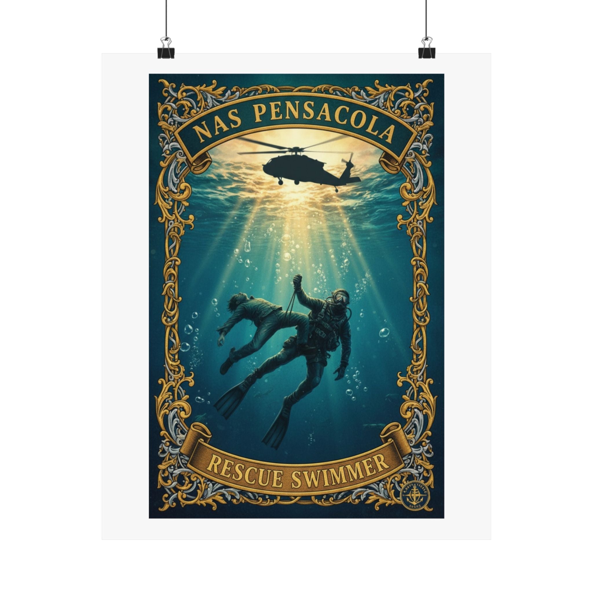 NAS Pensacola Rescue Swimmer Matte Vertical Poster — Military Diver Wall Art