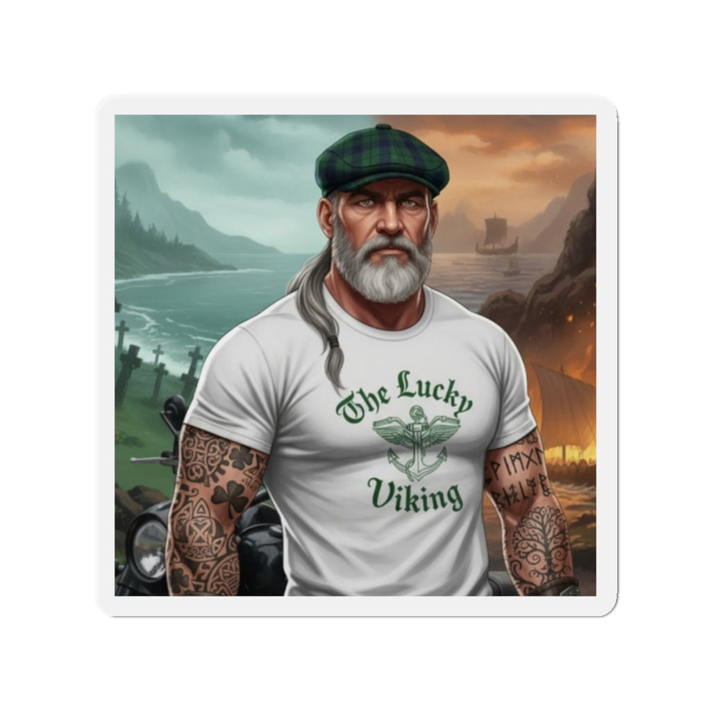 Die-Cut Magnet — "The Lucky Viking" Bearded Biker Design