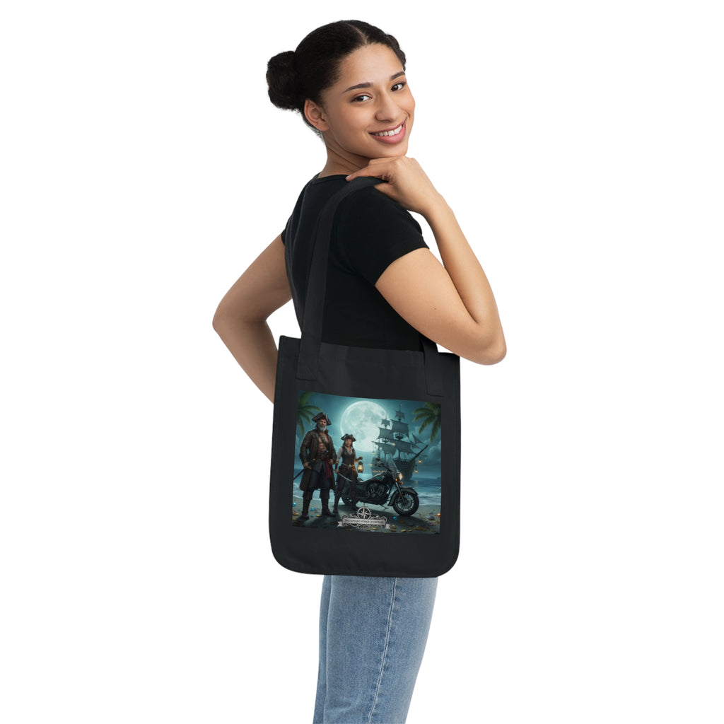 Pirate Night Motorcycle Tote — Moonlit Ship & Buccaneers Organic Canvas Bag