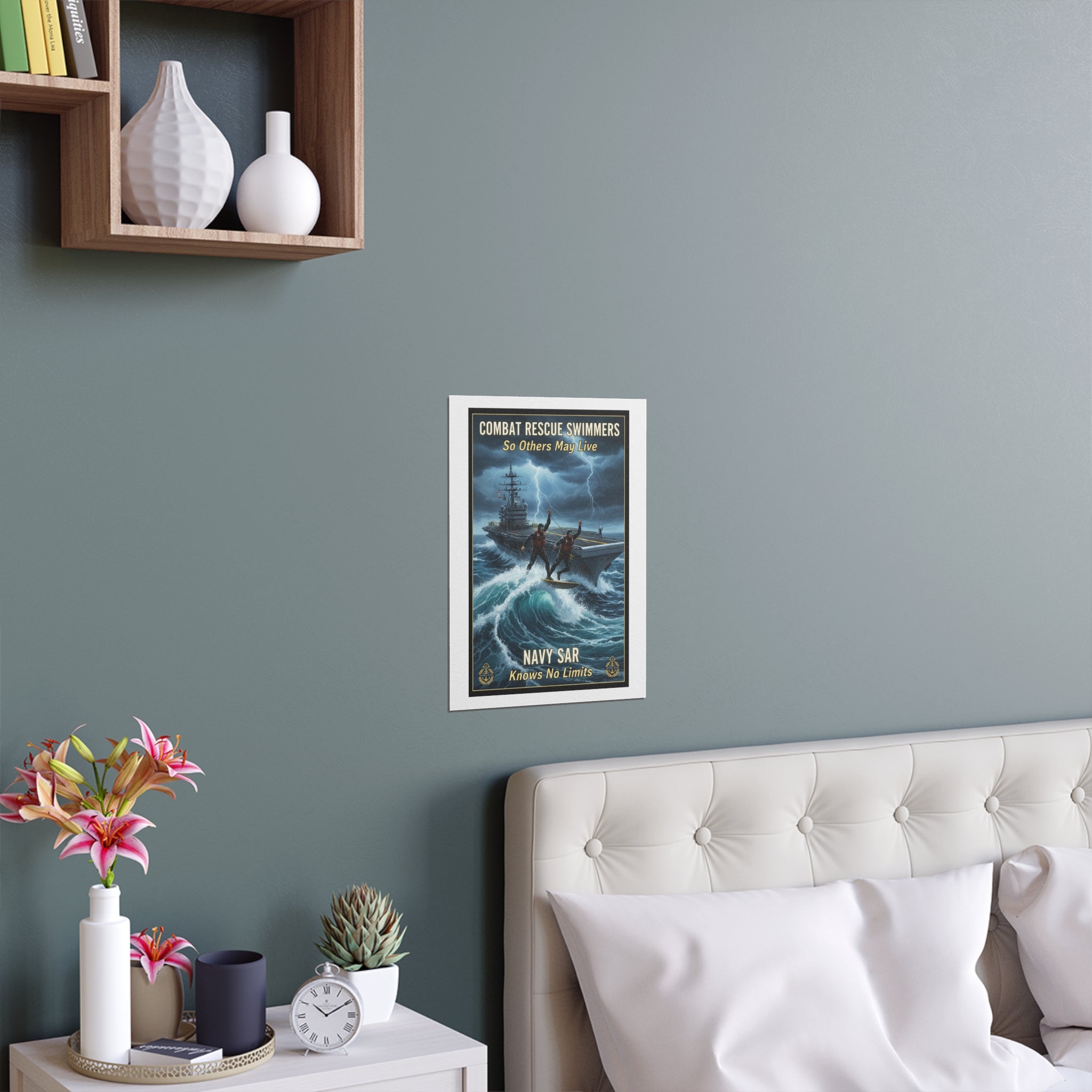 Navy Storm Surfing Silk Poster — Military Aircraft Carrier Art Print (Indoor/Outdoor)