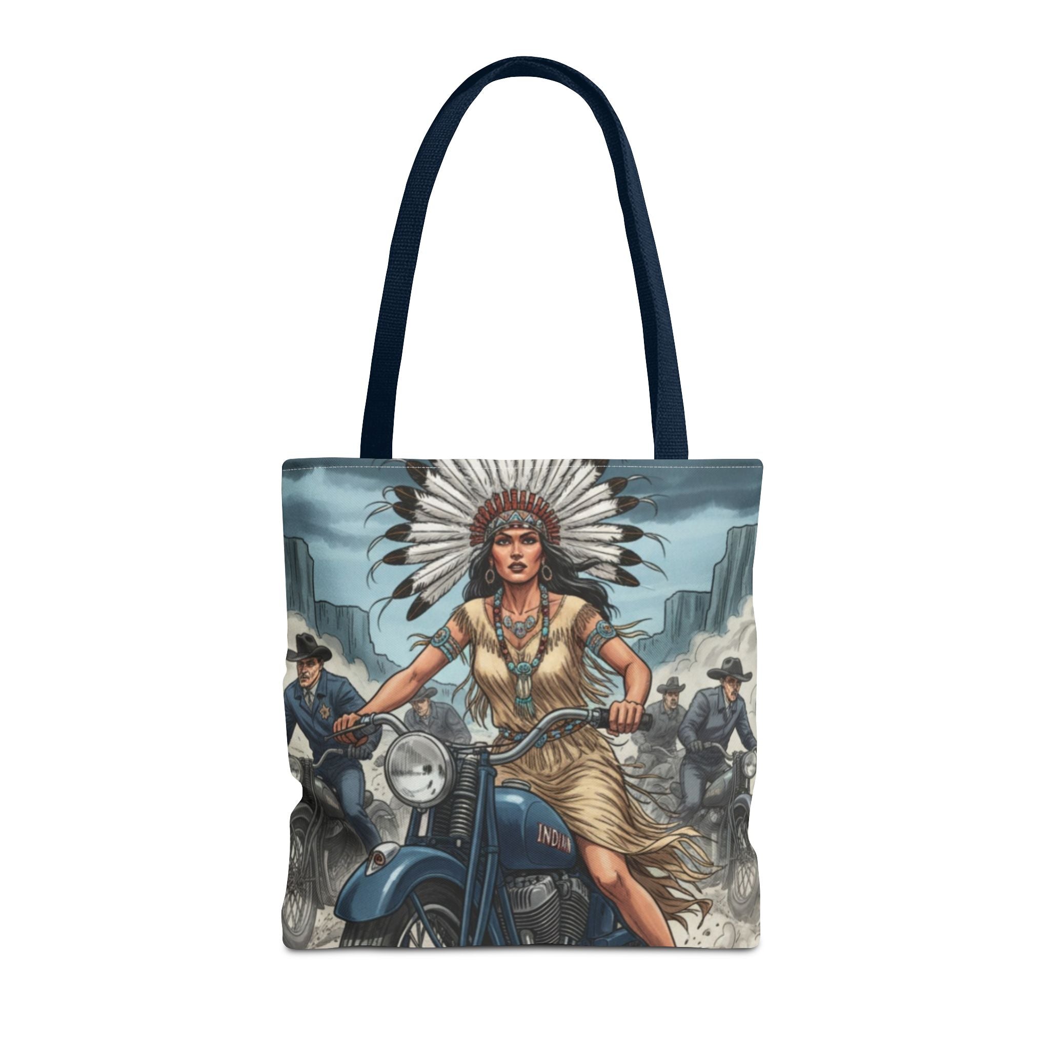 Vintage Biker Tote Bag — Motorcycle Pinup with Headdress