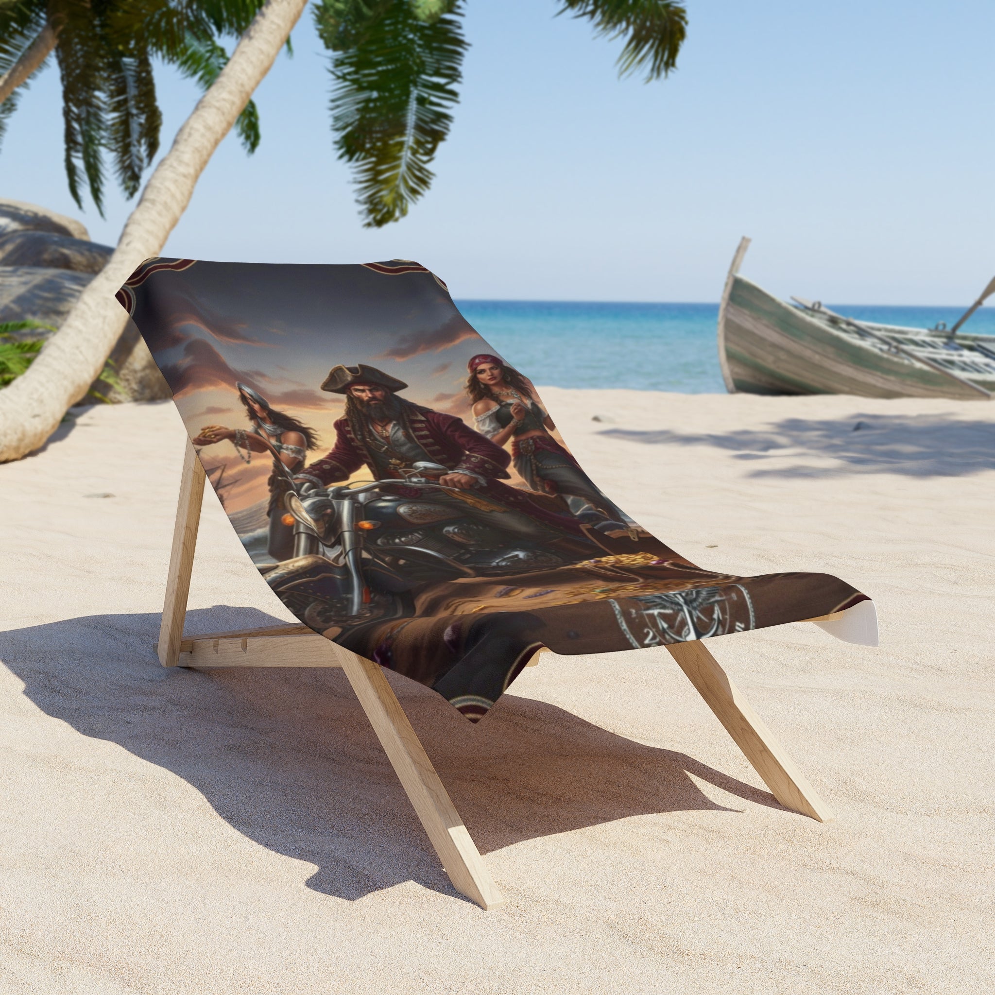 Pirate Biker Beach Towel — Vintage Treasure Motorcycle Crew Design