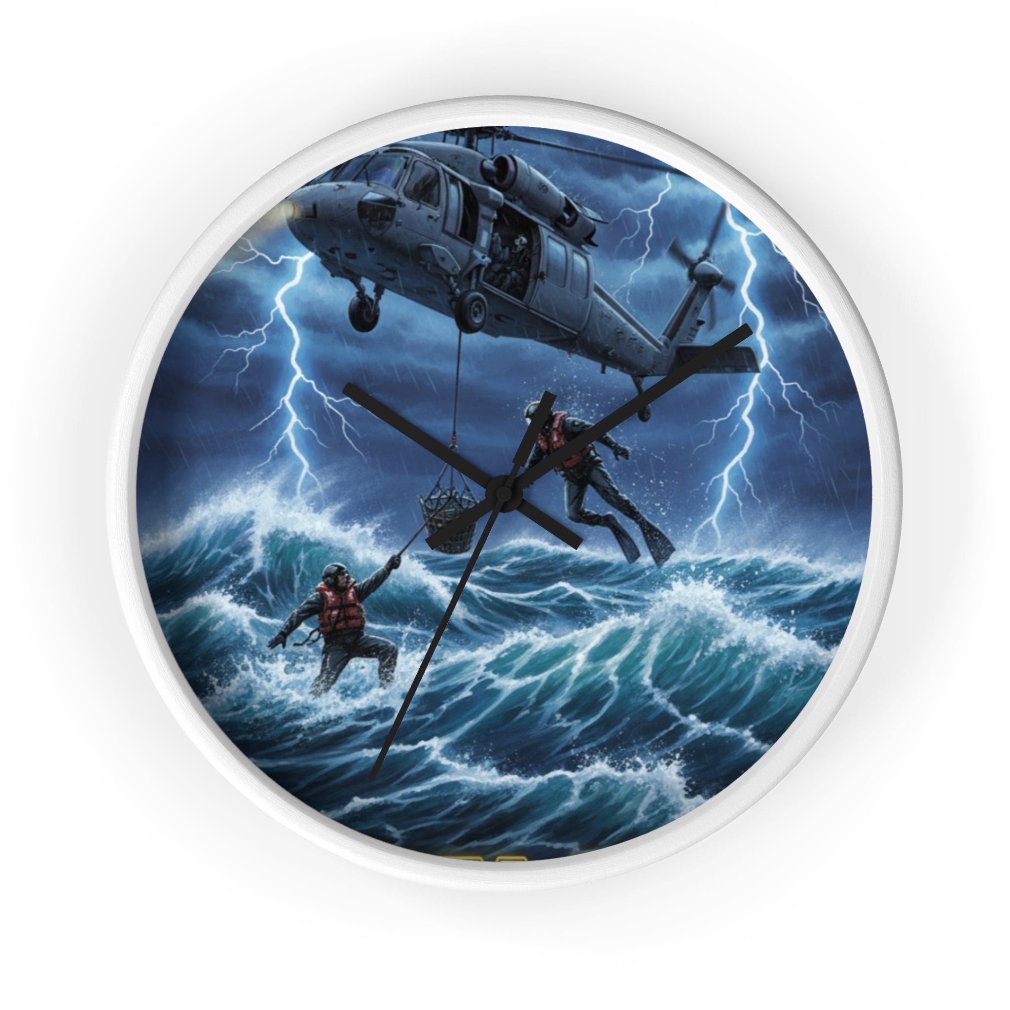 Rescue Helicopter Storm Wall Clock — Search & Rescue Ocean Scene