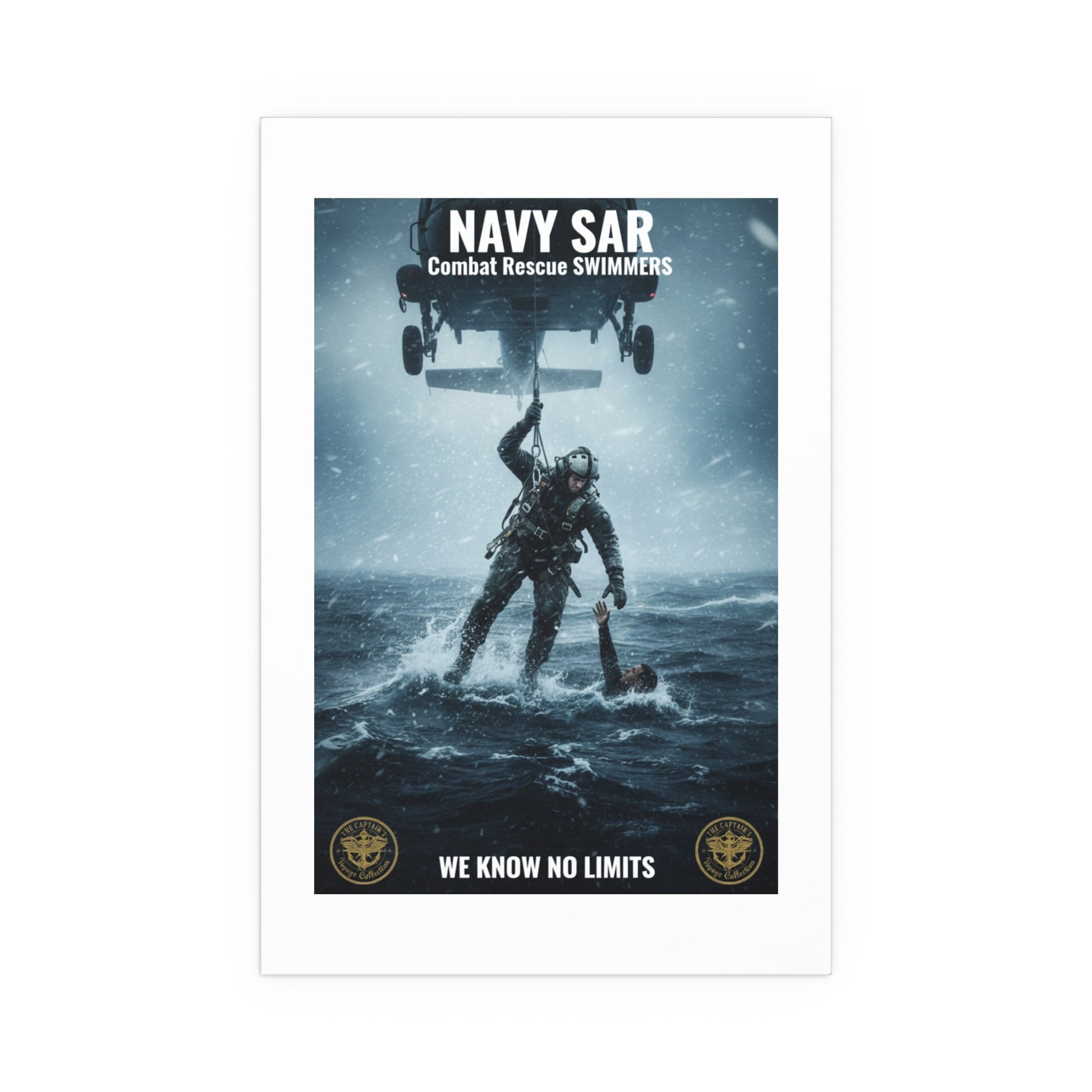 Rescue Diver Silk Poster – Dramatic Sea & Helicopter Wall Art (Indoor/Outdoor)