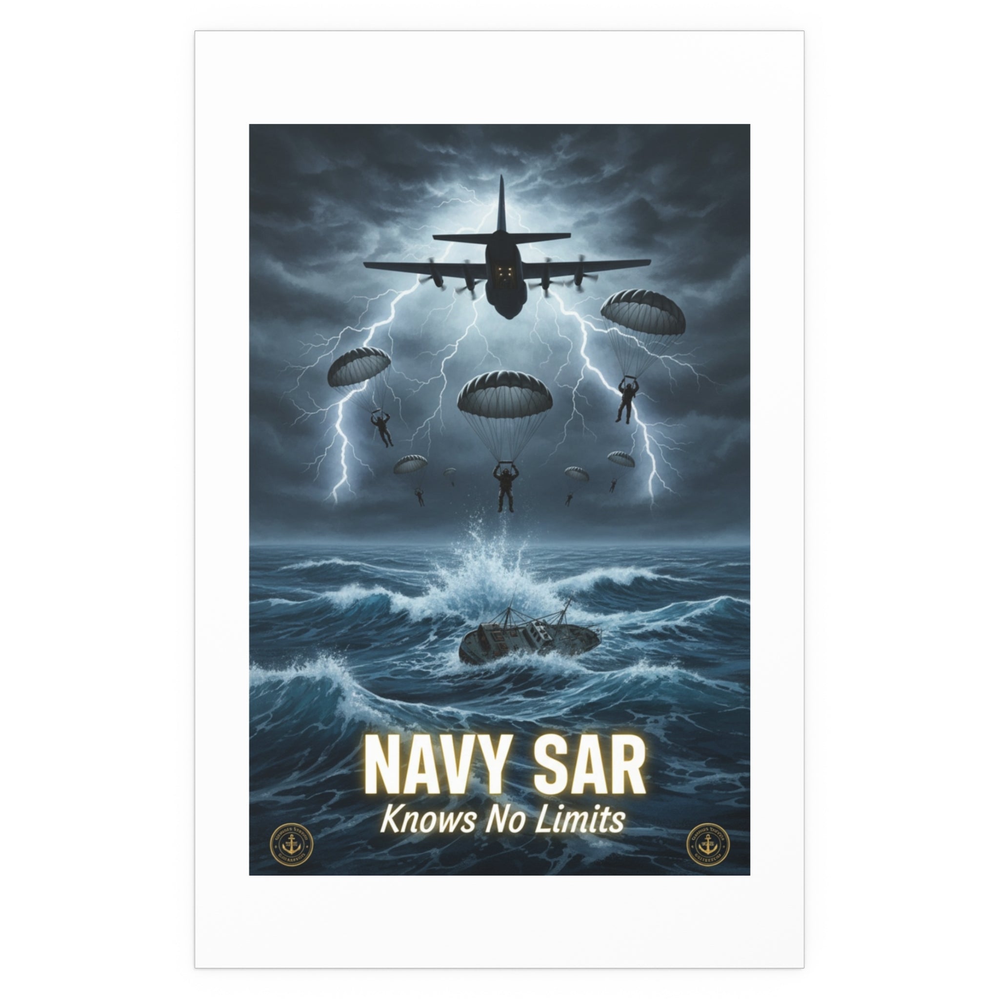 Navy SAR 'Knows No Limits' Rescue Poster — Indoor/Outdoor Silk Print