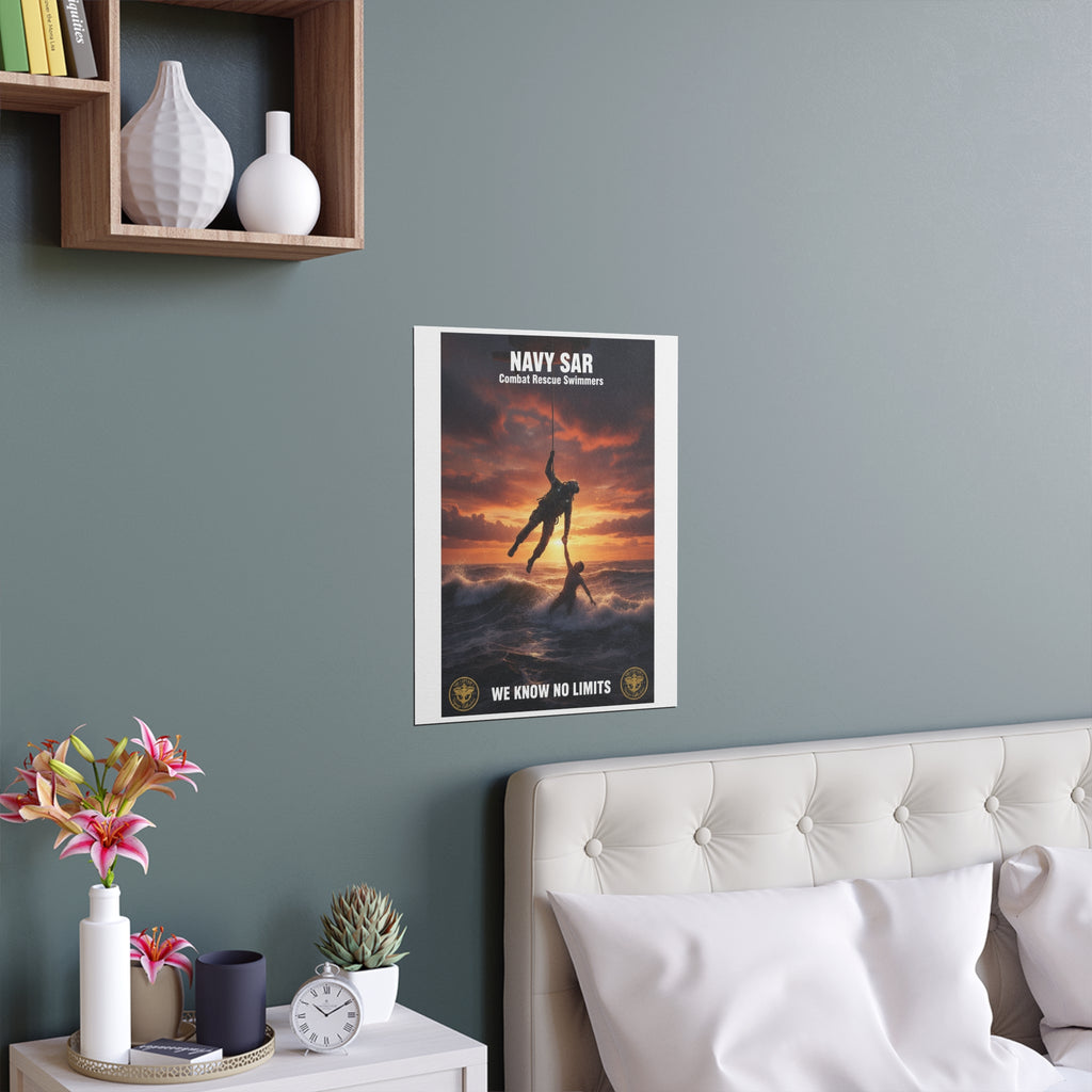 Navy SAR Combat Rescue Swimmers Silk Poster — “We Know No Limits” Indoor/Outdoor Wall Art