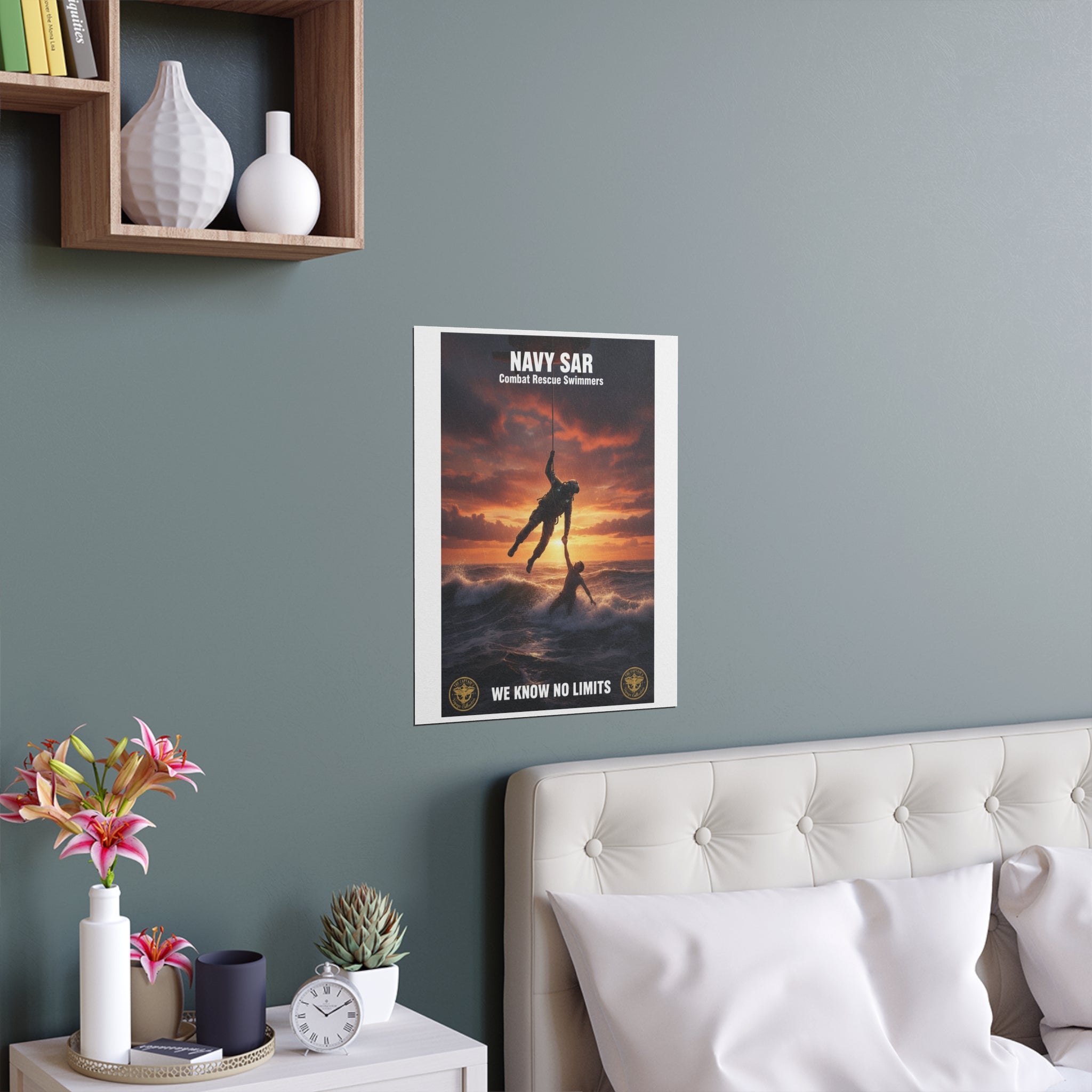 Navy SAR Combat Rescue Swimmers Silk Poster — “We Know No Limits” Indoor/Outdoor Wall Art