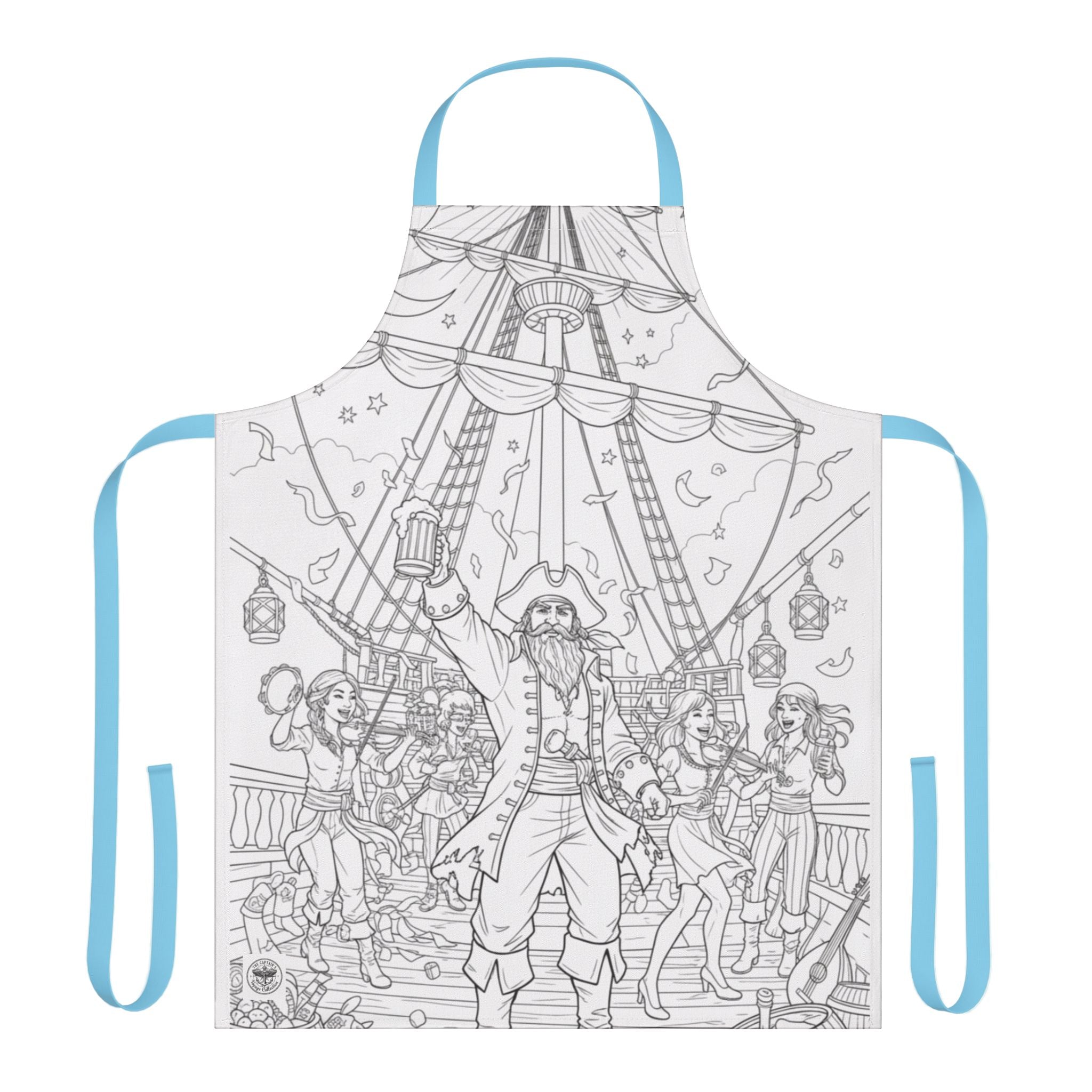Pirate Party Apron — Illustrated Ship Deck Design for Cooking & BBQ