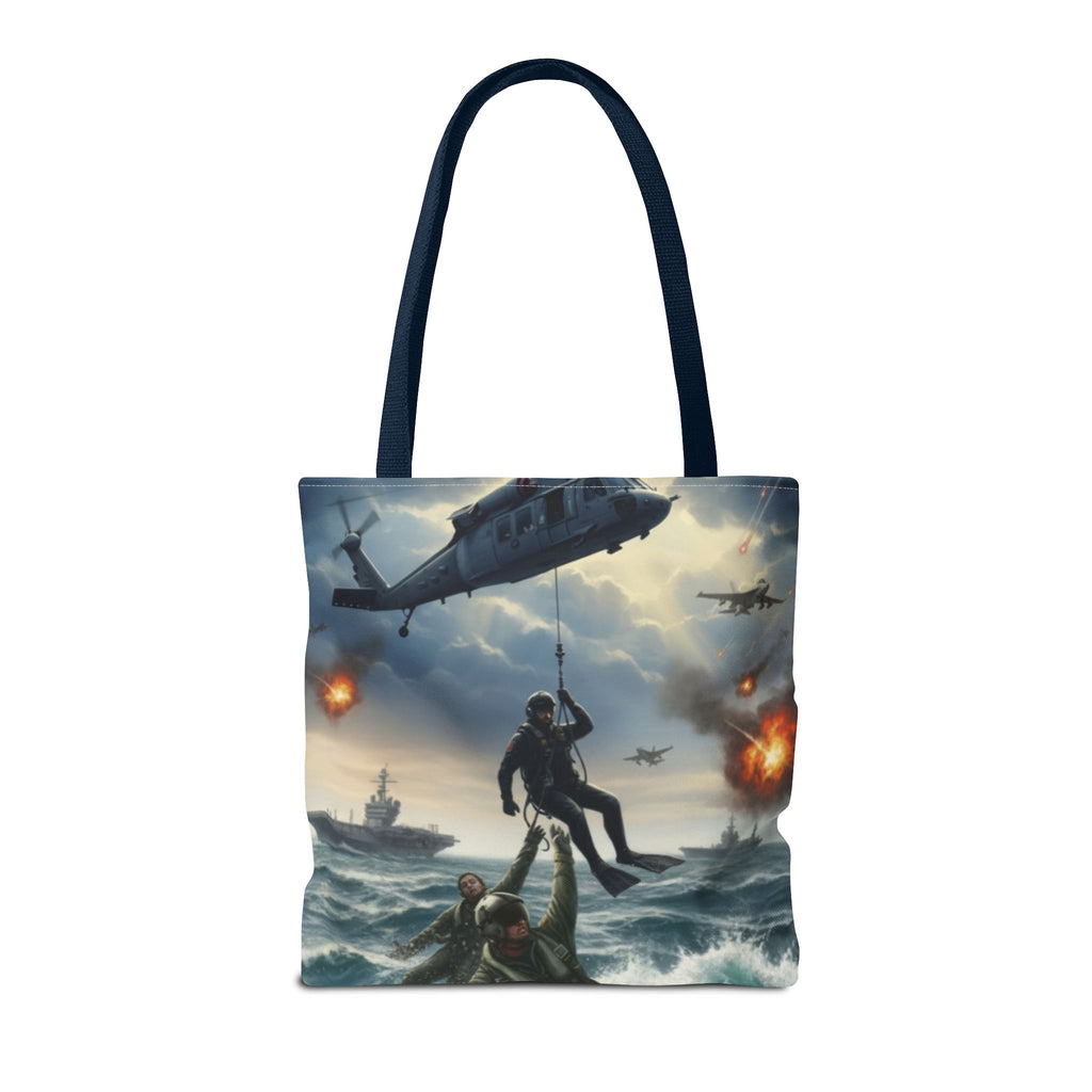 Rescue Squadron Tote Bag – Military Helicopter & Ship Search and Rescue Artwork
