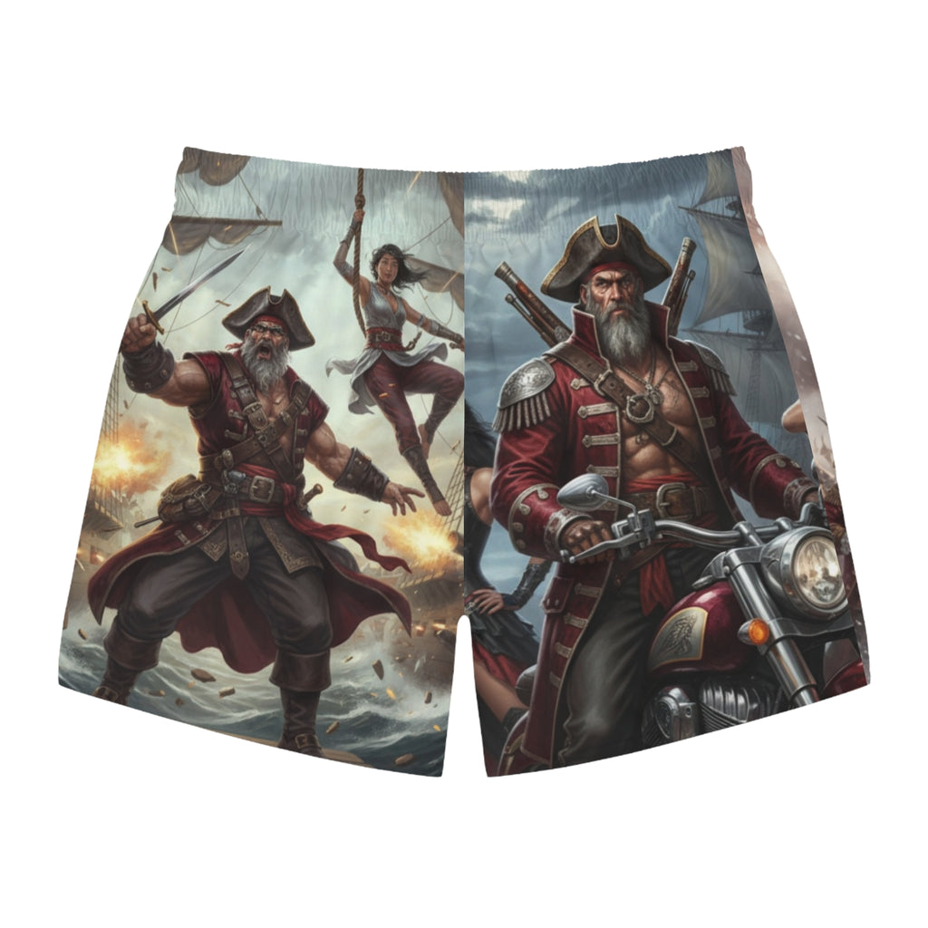 Pirate Captain All-Over Print Swim Trunks — Vintage Buccaneer Beach Shorts