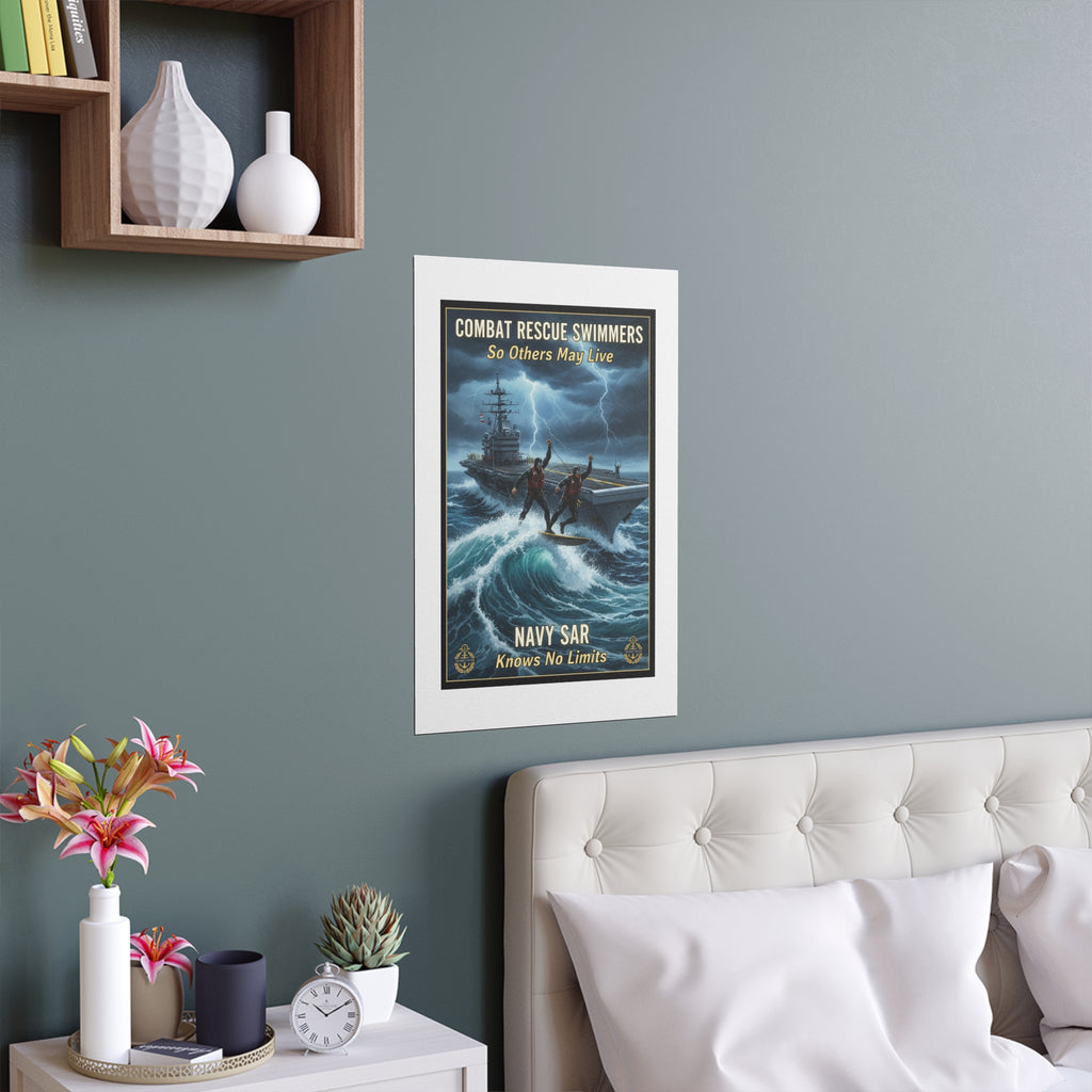 Navy Storm Surfing Silk Poster — Military Aircraft Carrier Art Print (Indoor/Outdoor)