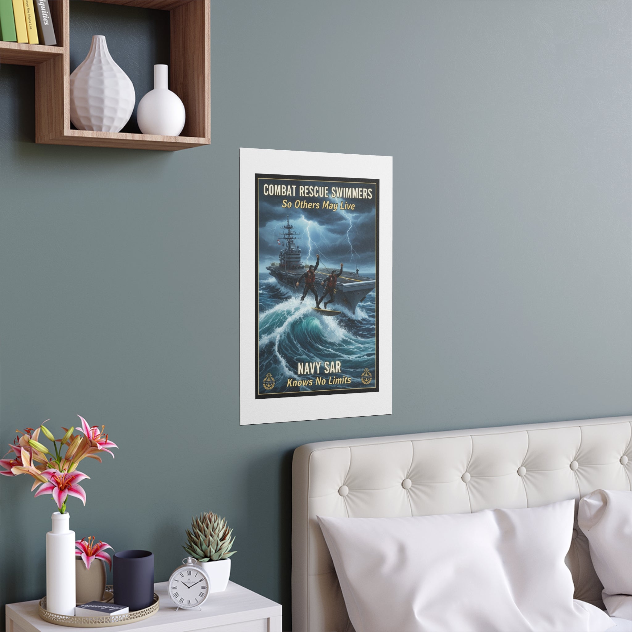 Navy Storm Surfing Silk Poster — Military Aircraft Carrier Art Print (Indoor/Outdoor)