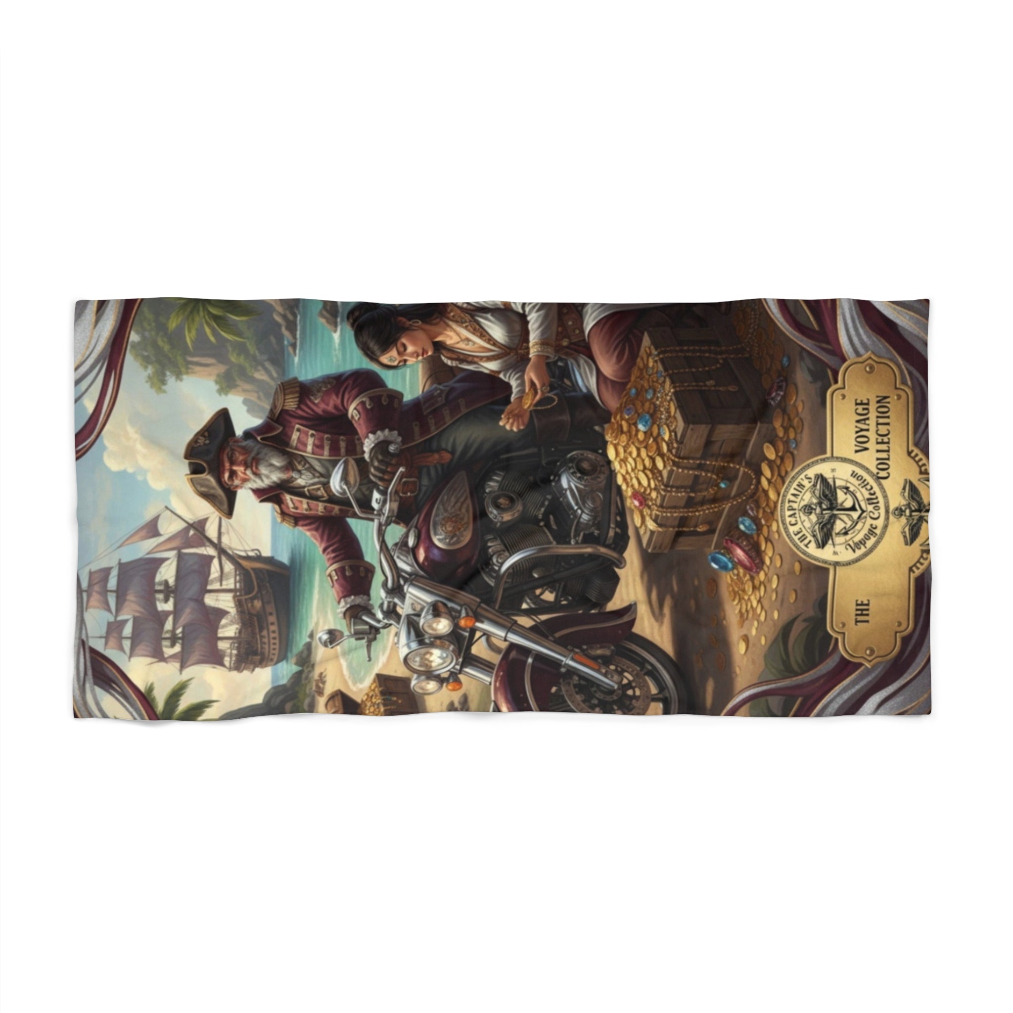 Pirate Treasure Beach Towel — Vintage Biker & Buccaneer Design