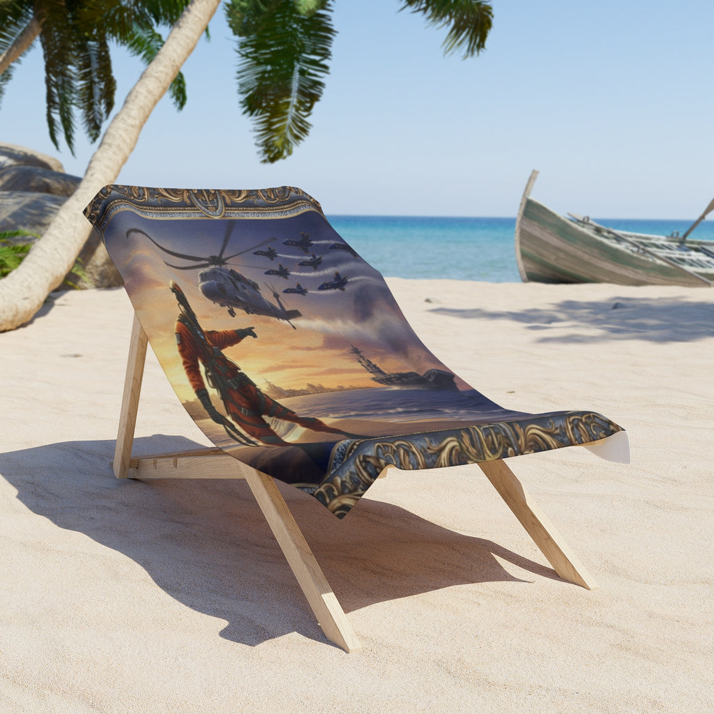 Beach Towel — Nautical Sunset Rescue Scene Beach Towel